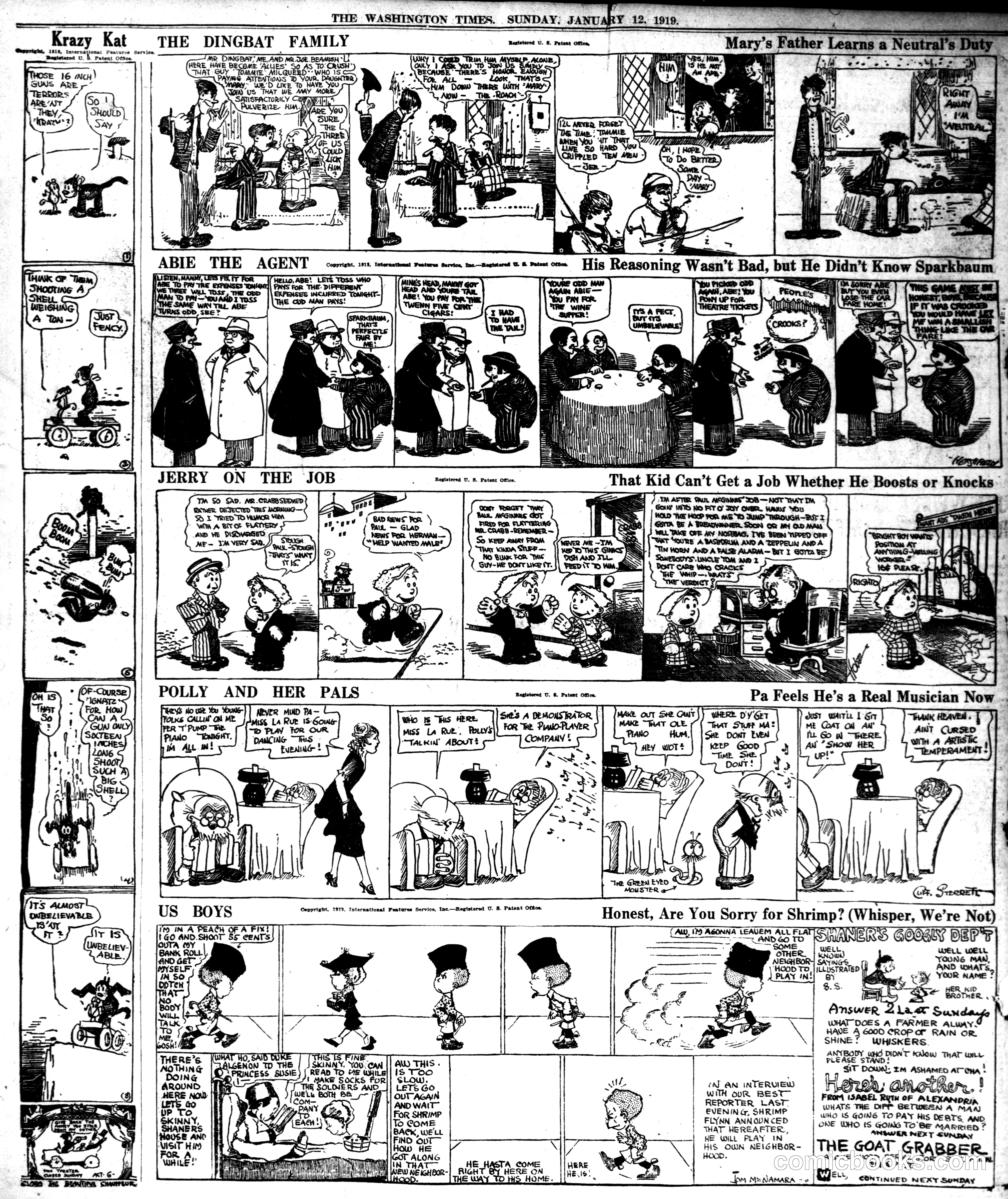 Krazy Kat — The Washington Times, January 12, 1919