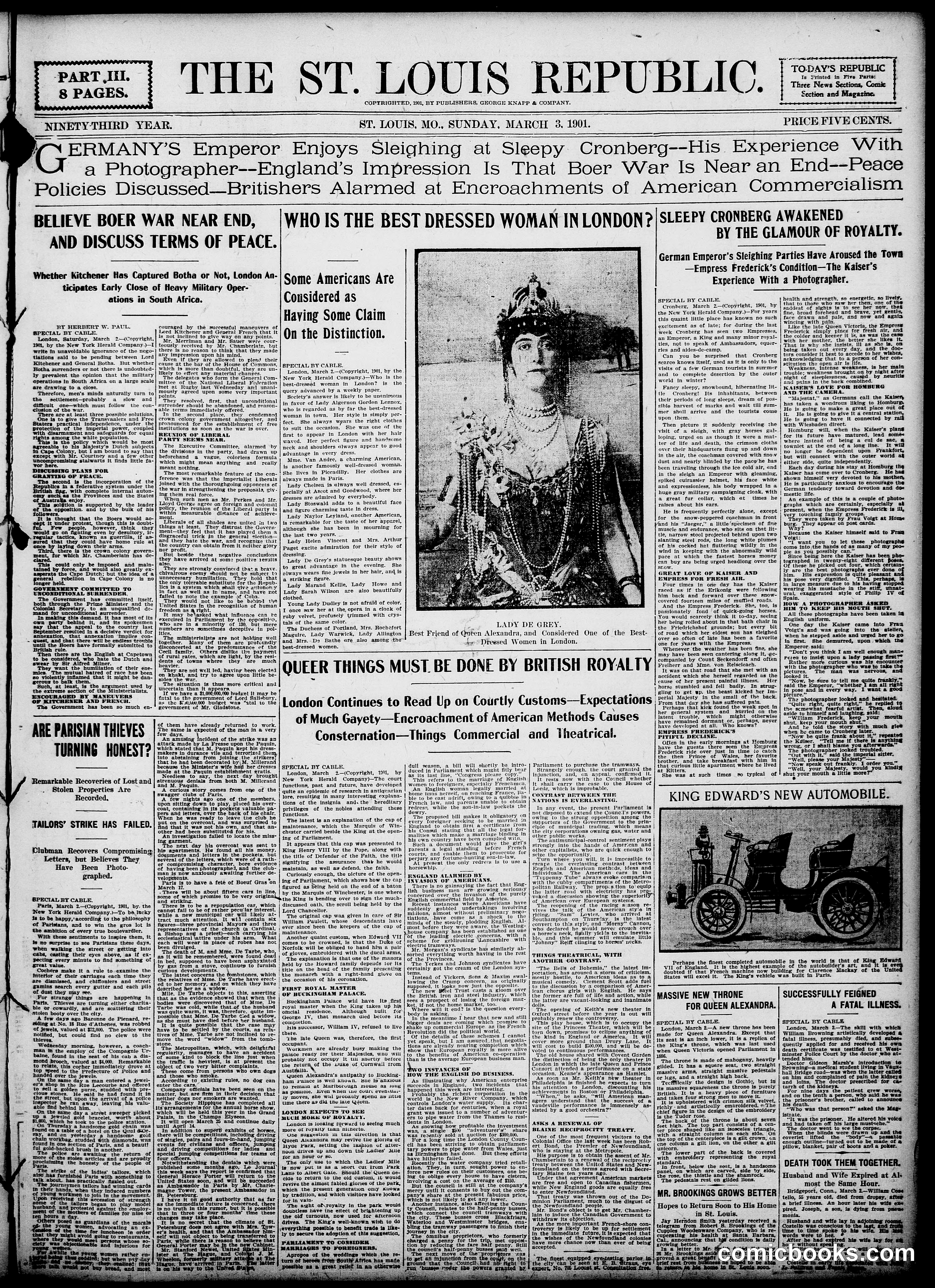 Sunday Newspaper Comic Section
