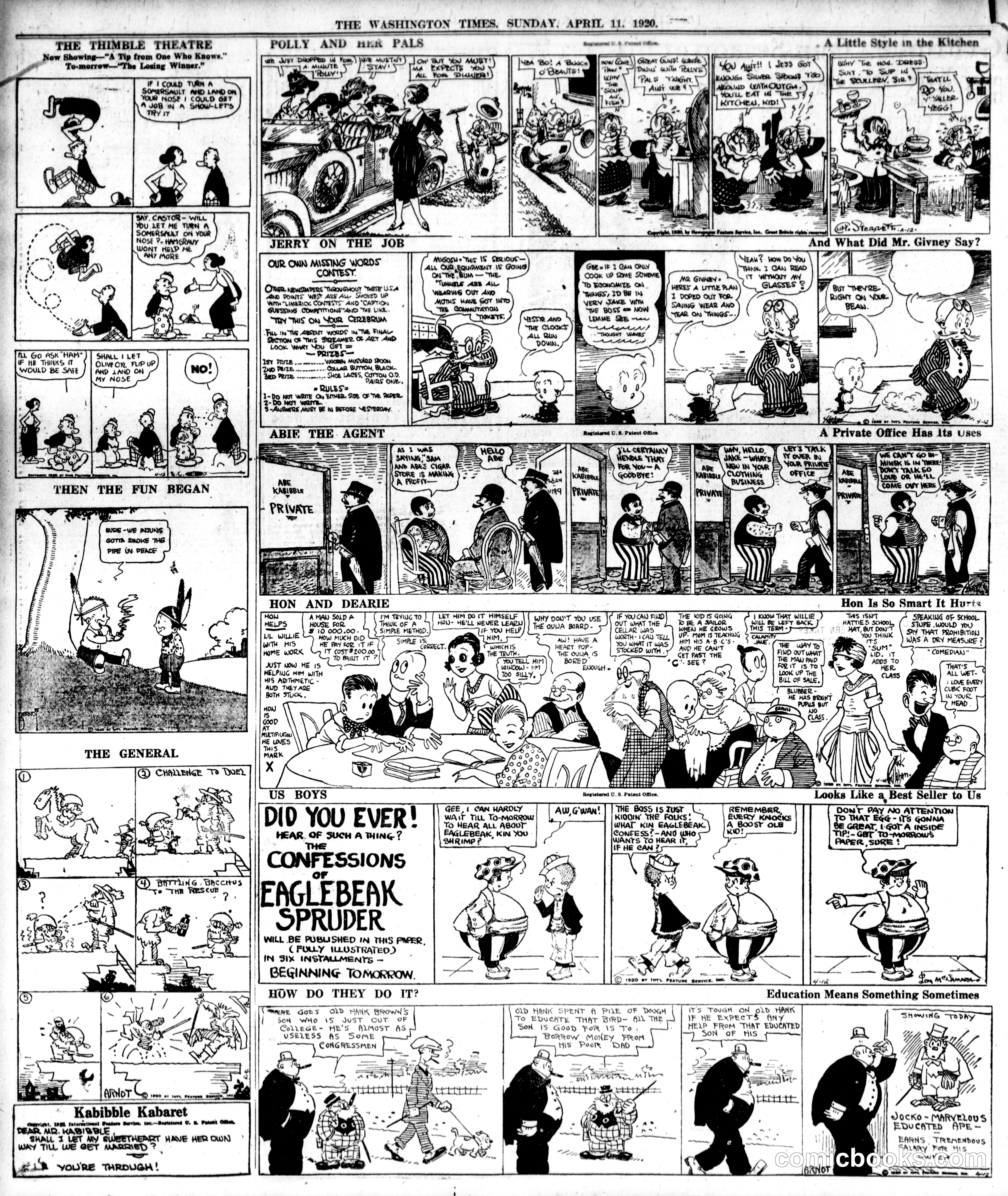Thimble Theatre — The Washington Times Sunday Comic Page