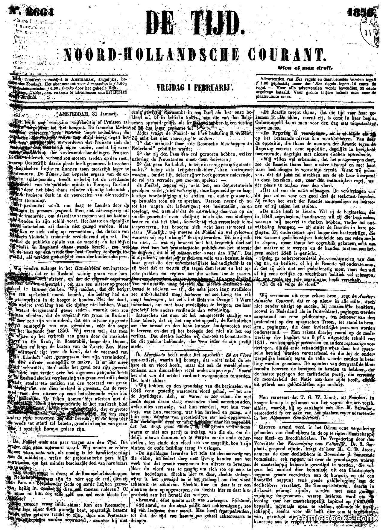 De Tijd: Dutch Religious and Political Daily, 1856