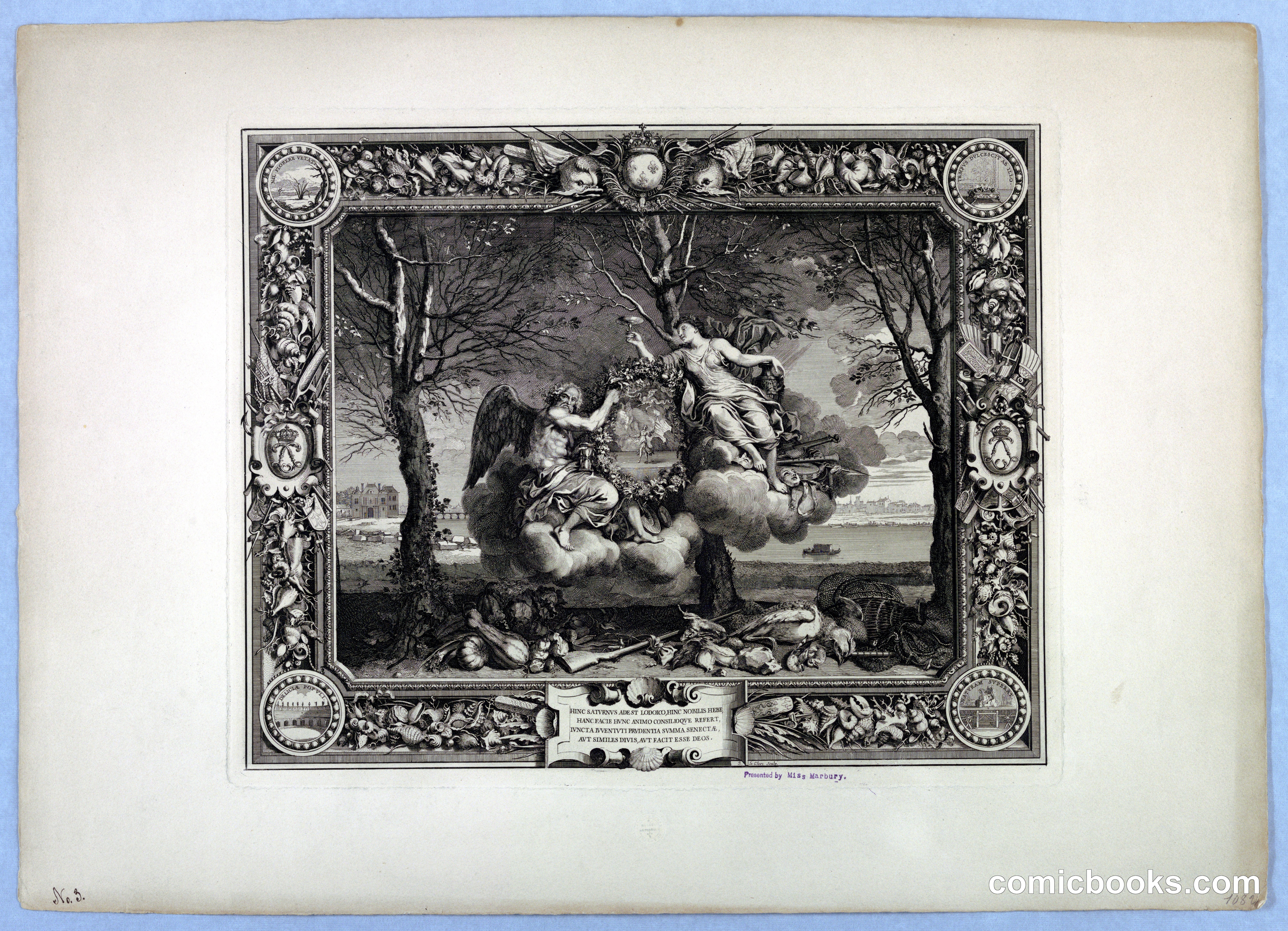 Allegorical Engraving with Elaborate Ornamental Border