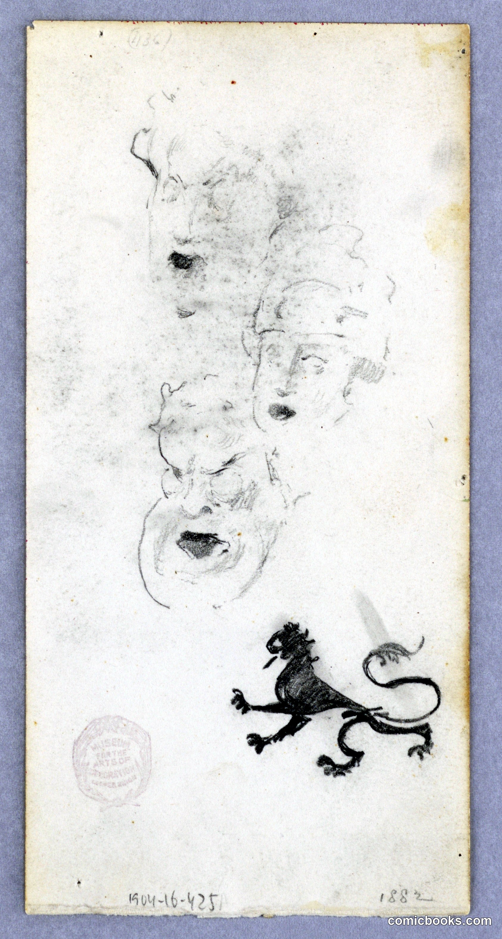 Study Sheet with Heads and Lion
