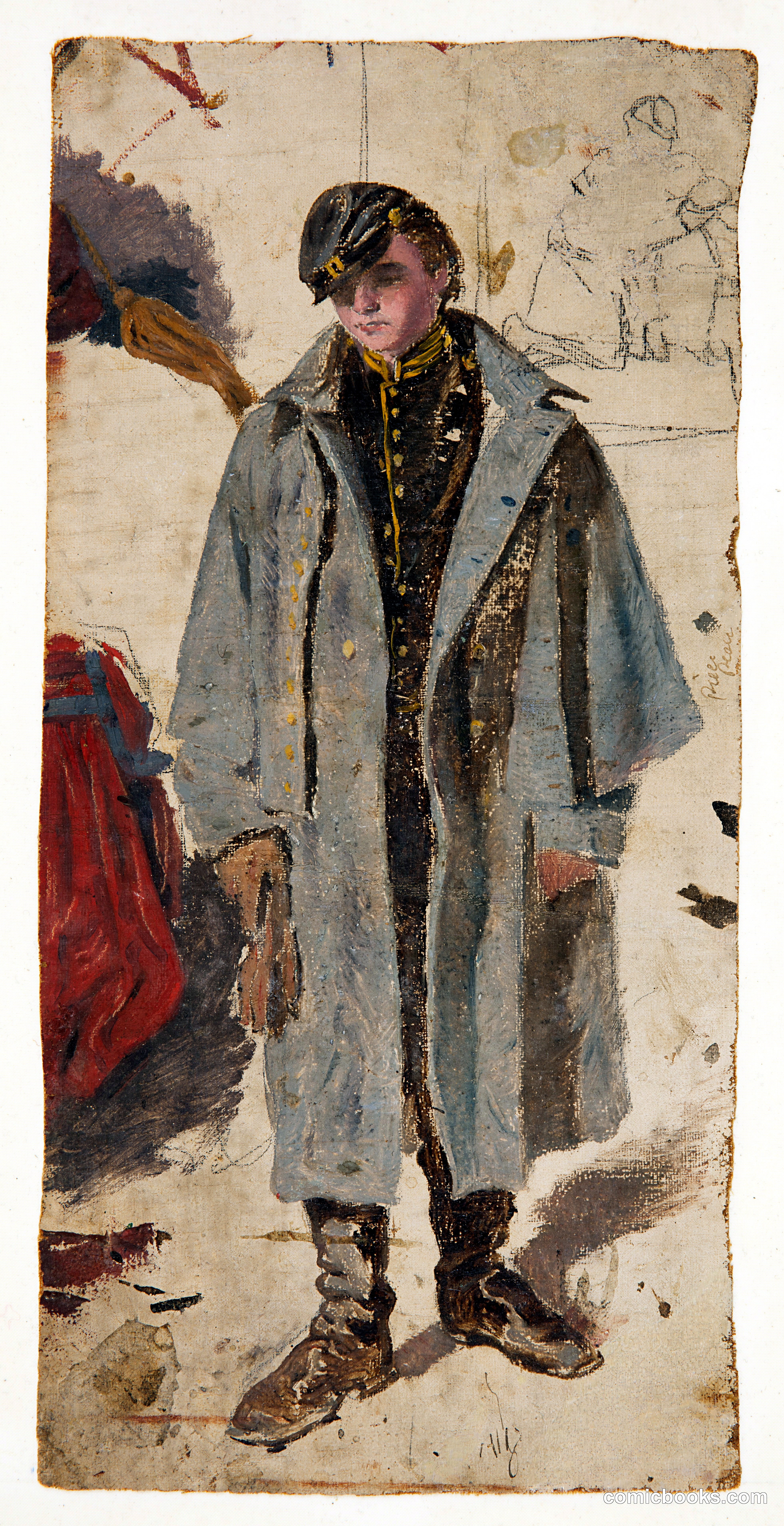 Young Soldier, Sketch of a Soldier Giving Water to a Wounded Companion
