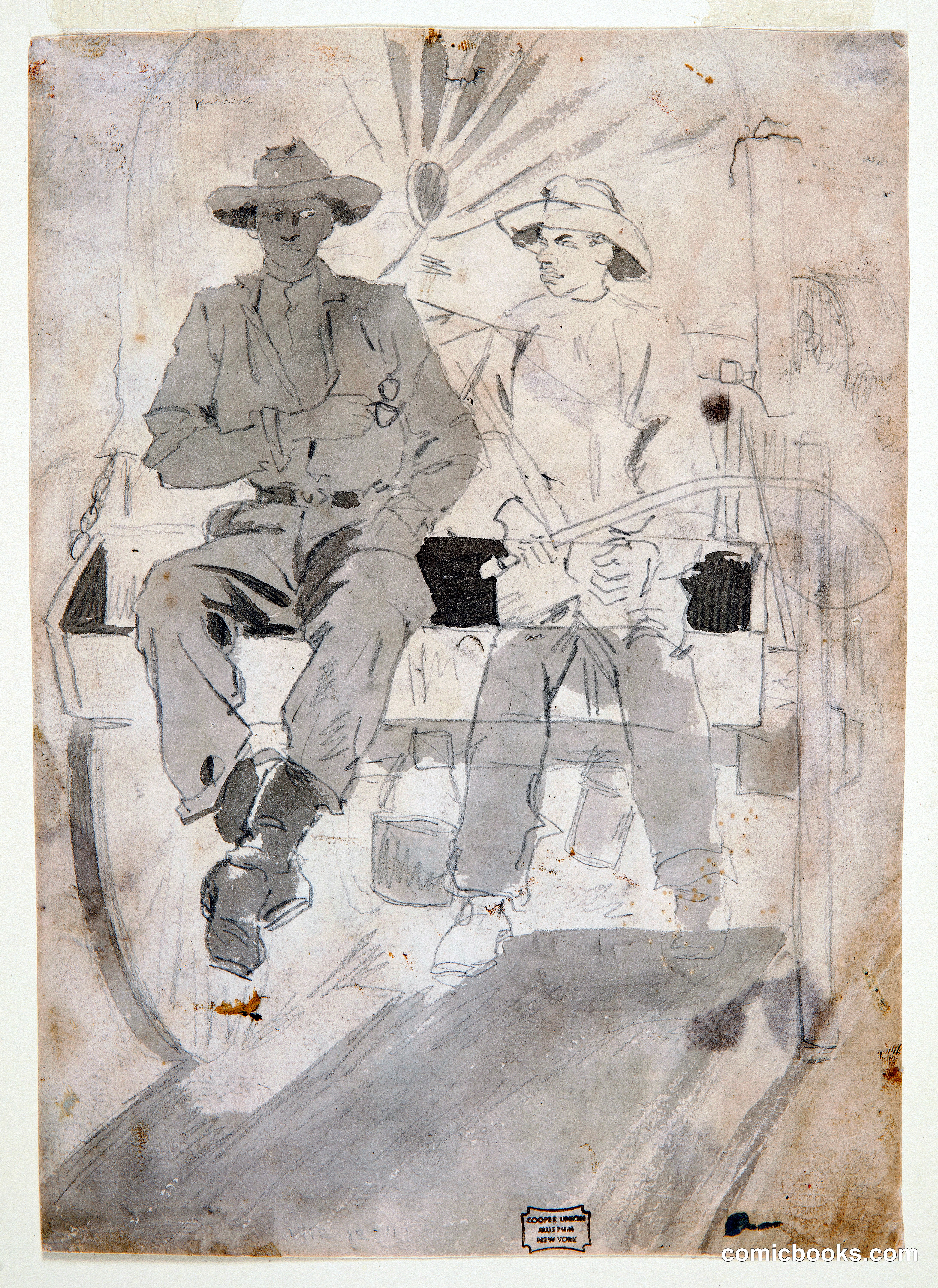 Two Men in an Army Wagon