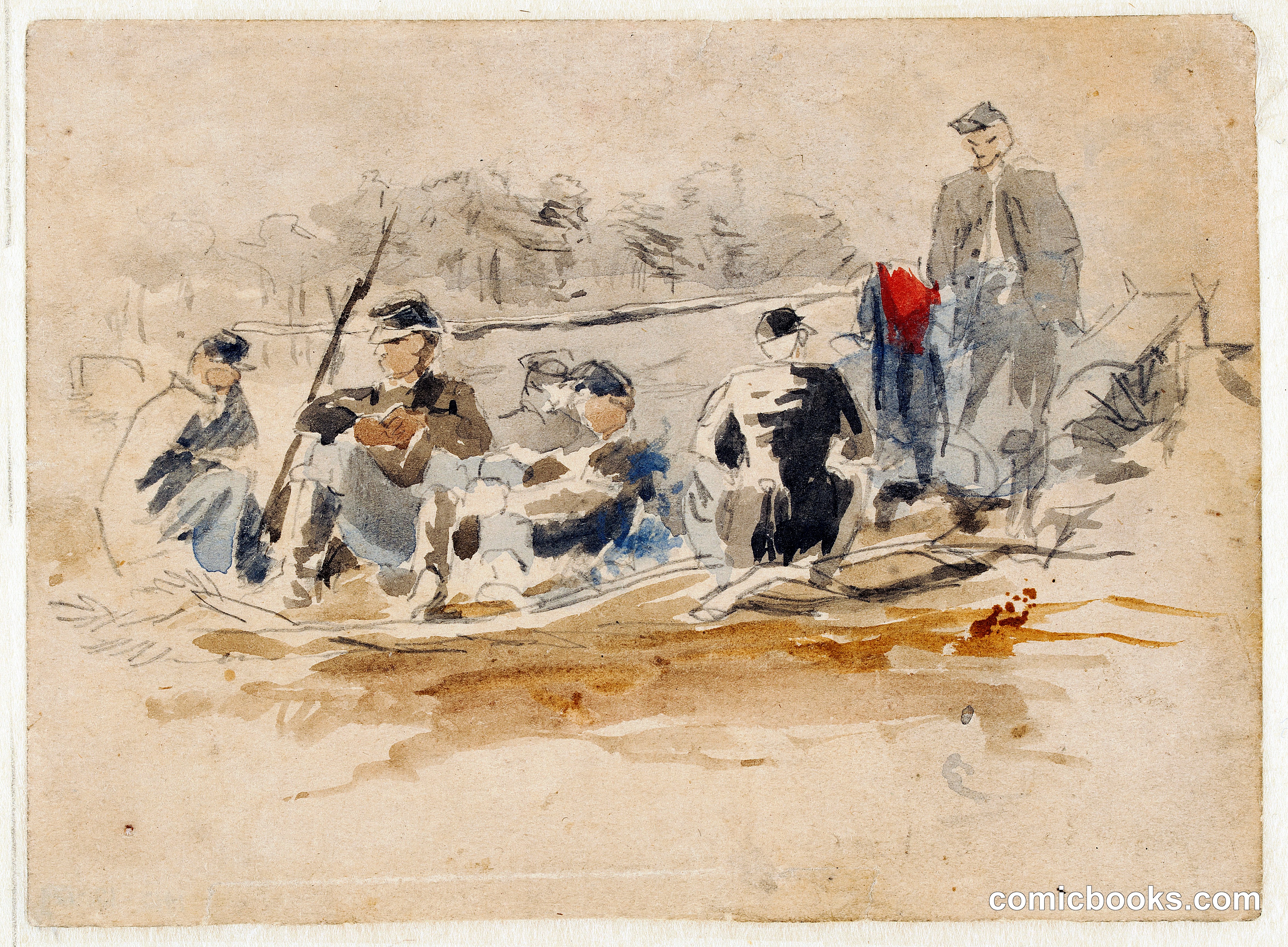 Soldiers Seated in a Group