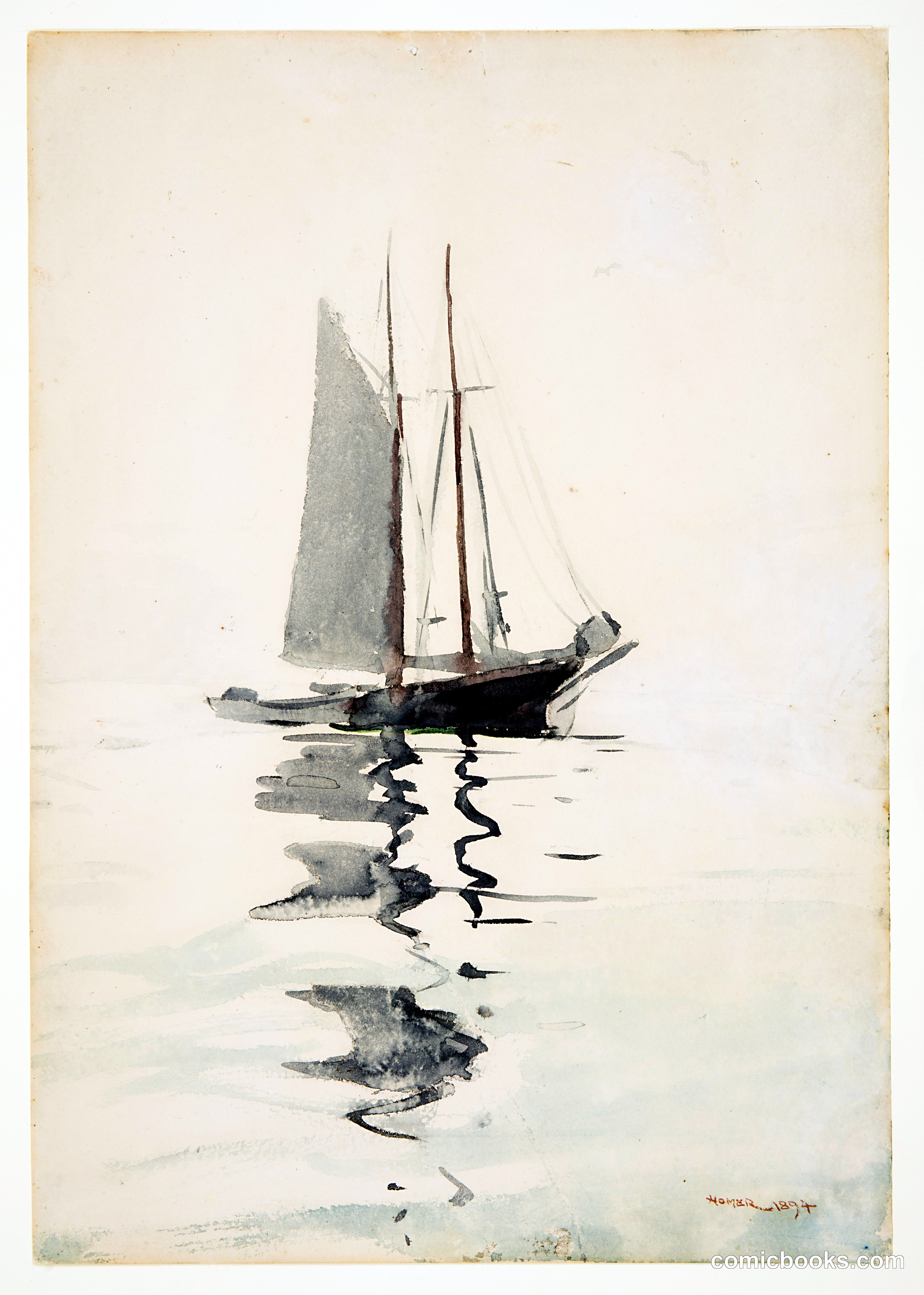 Two-masted Schooner with Dory