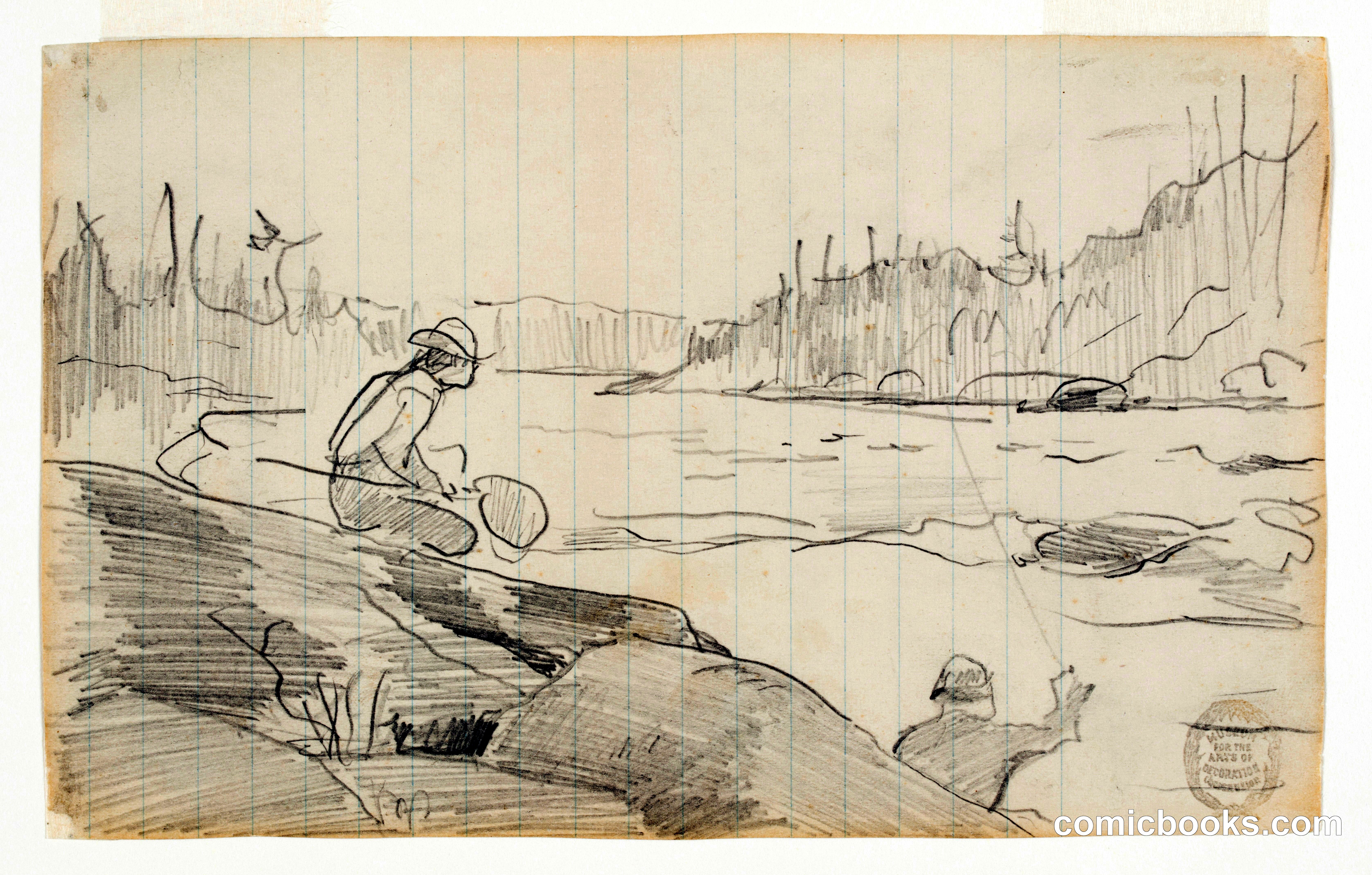 Men Fishing with a Rod and Net