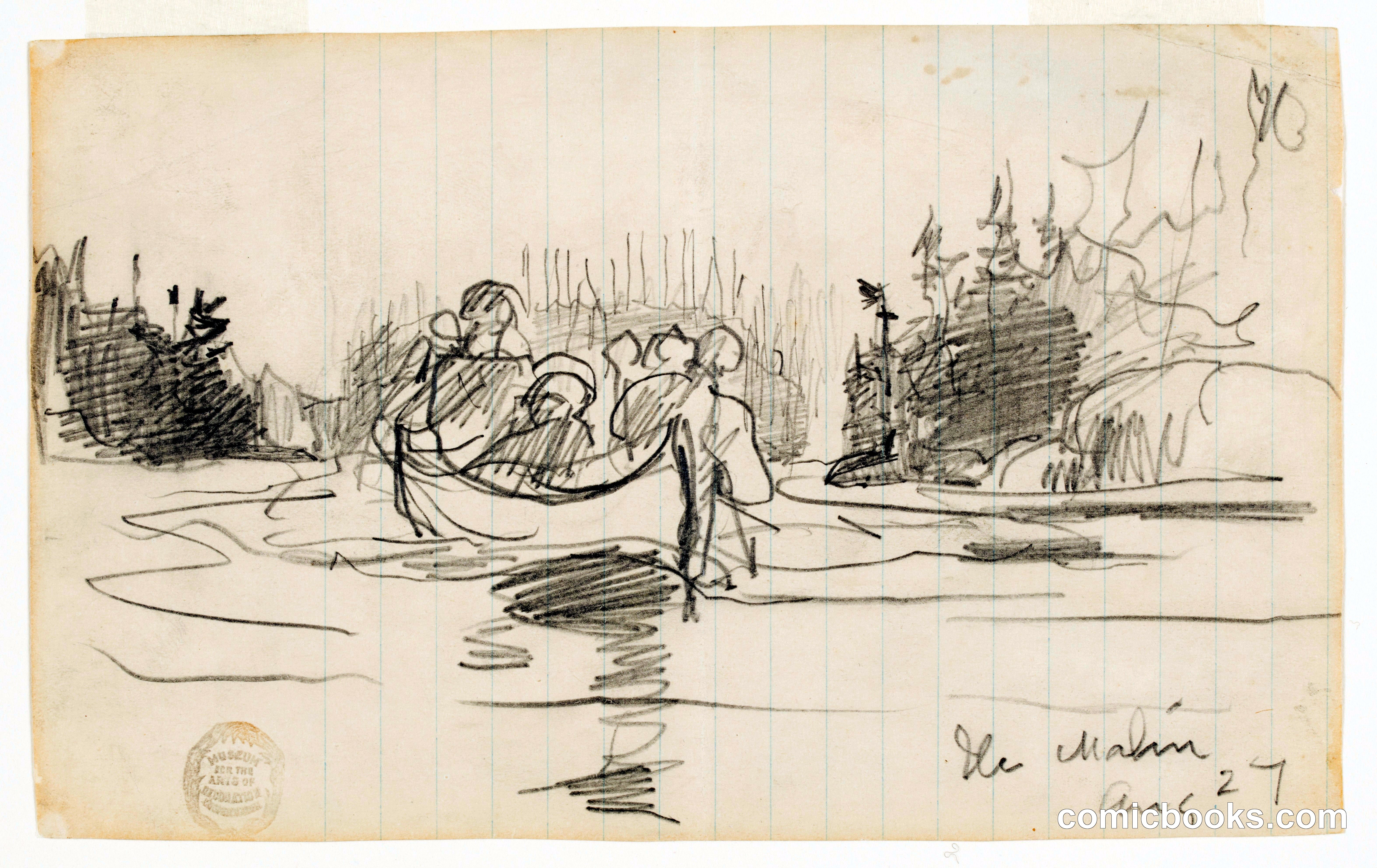 Canoe with Three Men, Ile Maligne, Quebec
