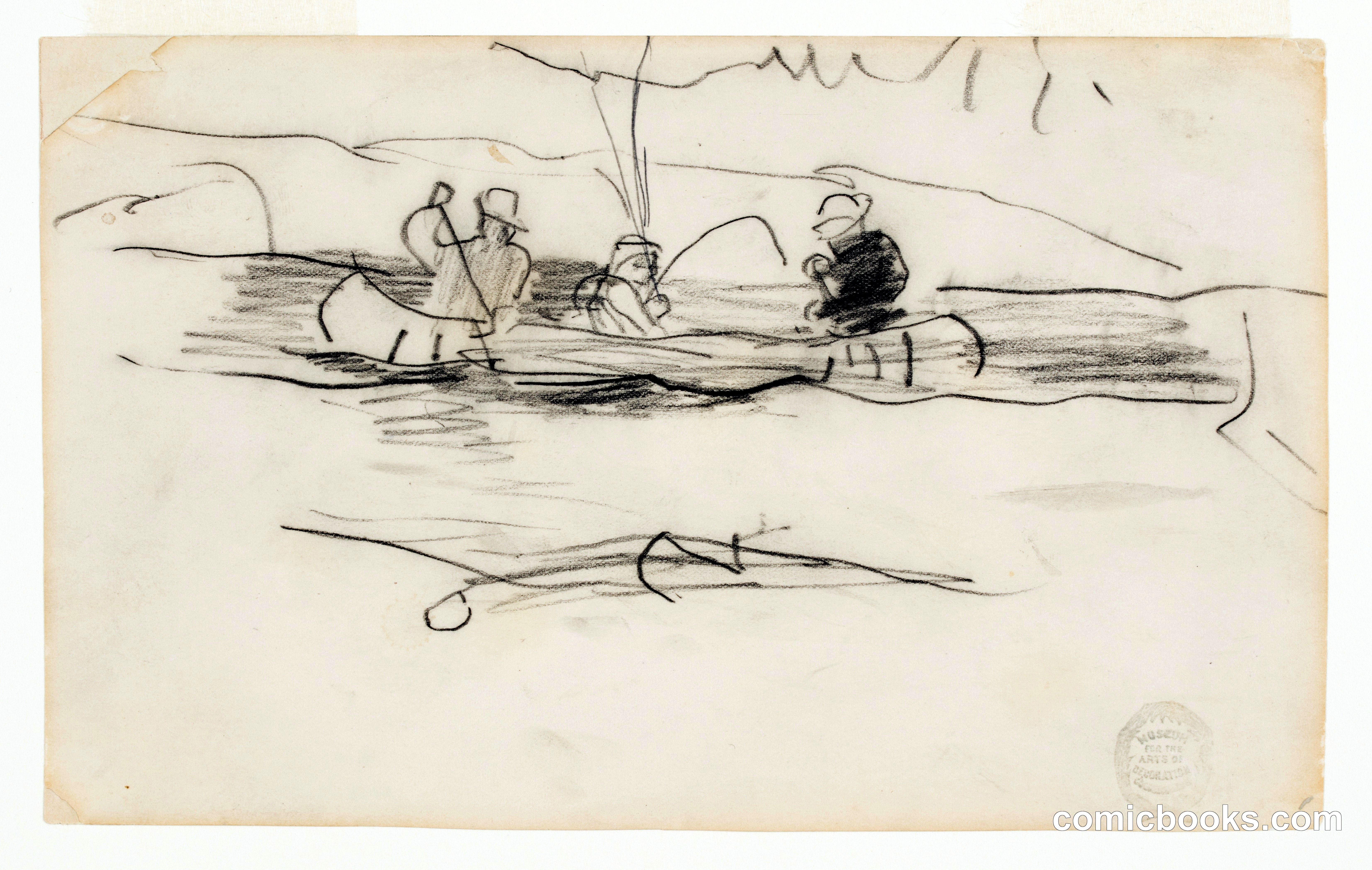 Fisherman and Two Other Men in a Canoe