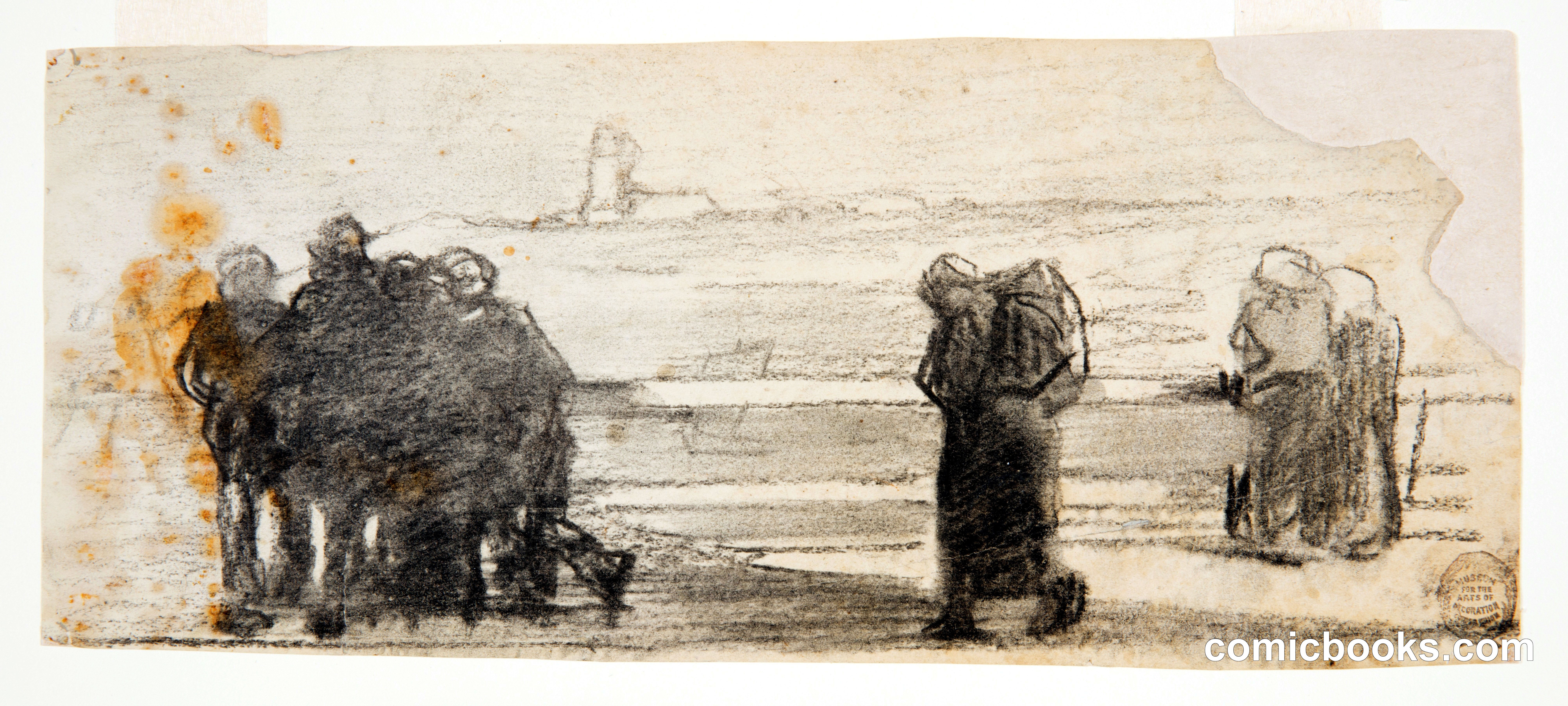 Figures Overlooking Bay and Small Boat, Cullercoats, England