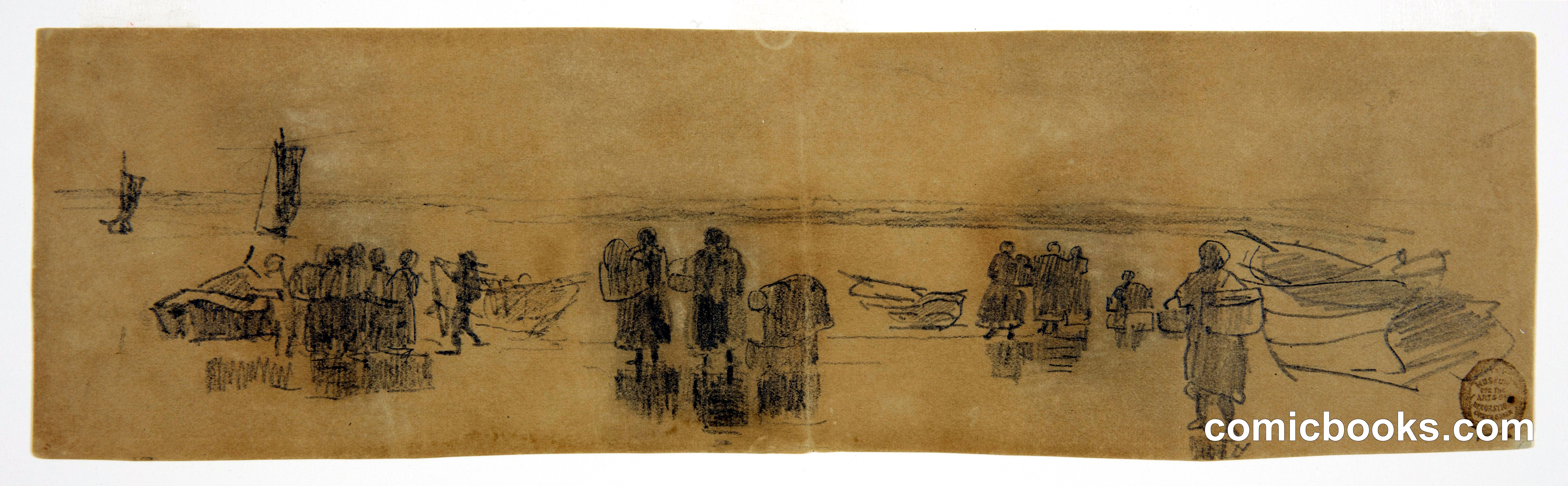 Beach with Four Fishing Boats, Cullercoats, England
