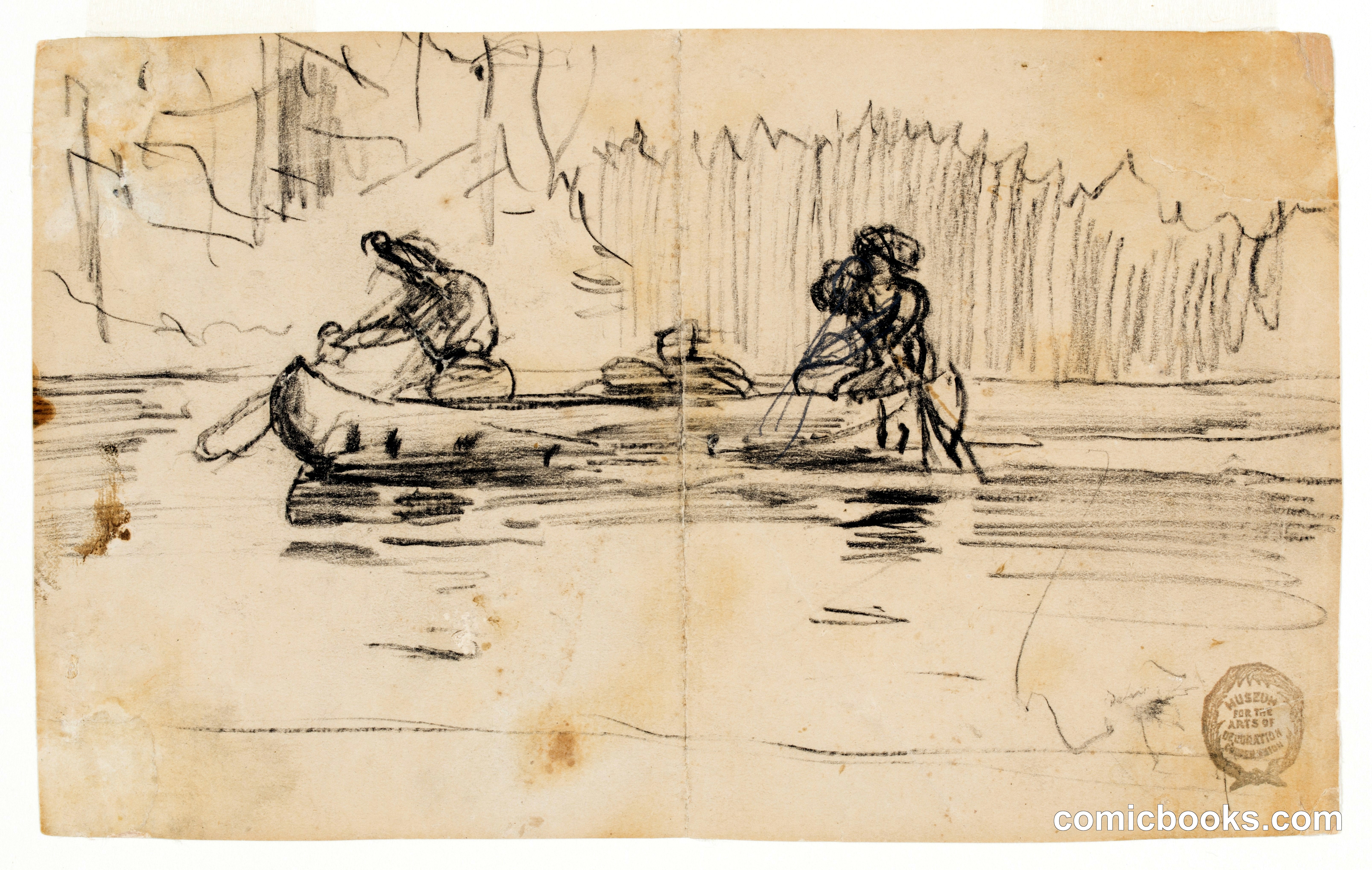 Side View of Canoe with Two Men