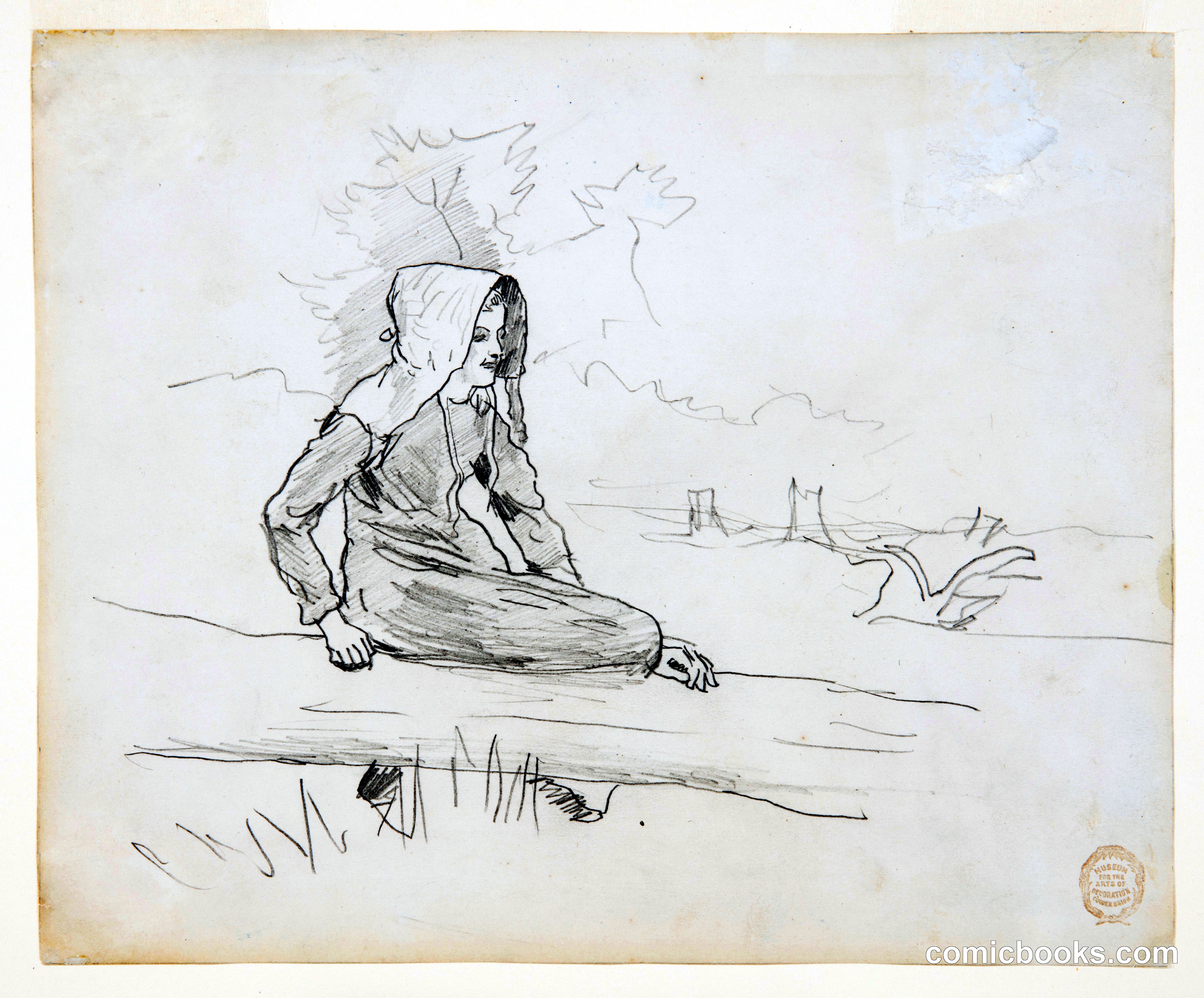 Girl Seated on a Tree Trunk