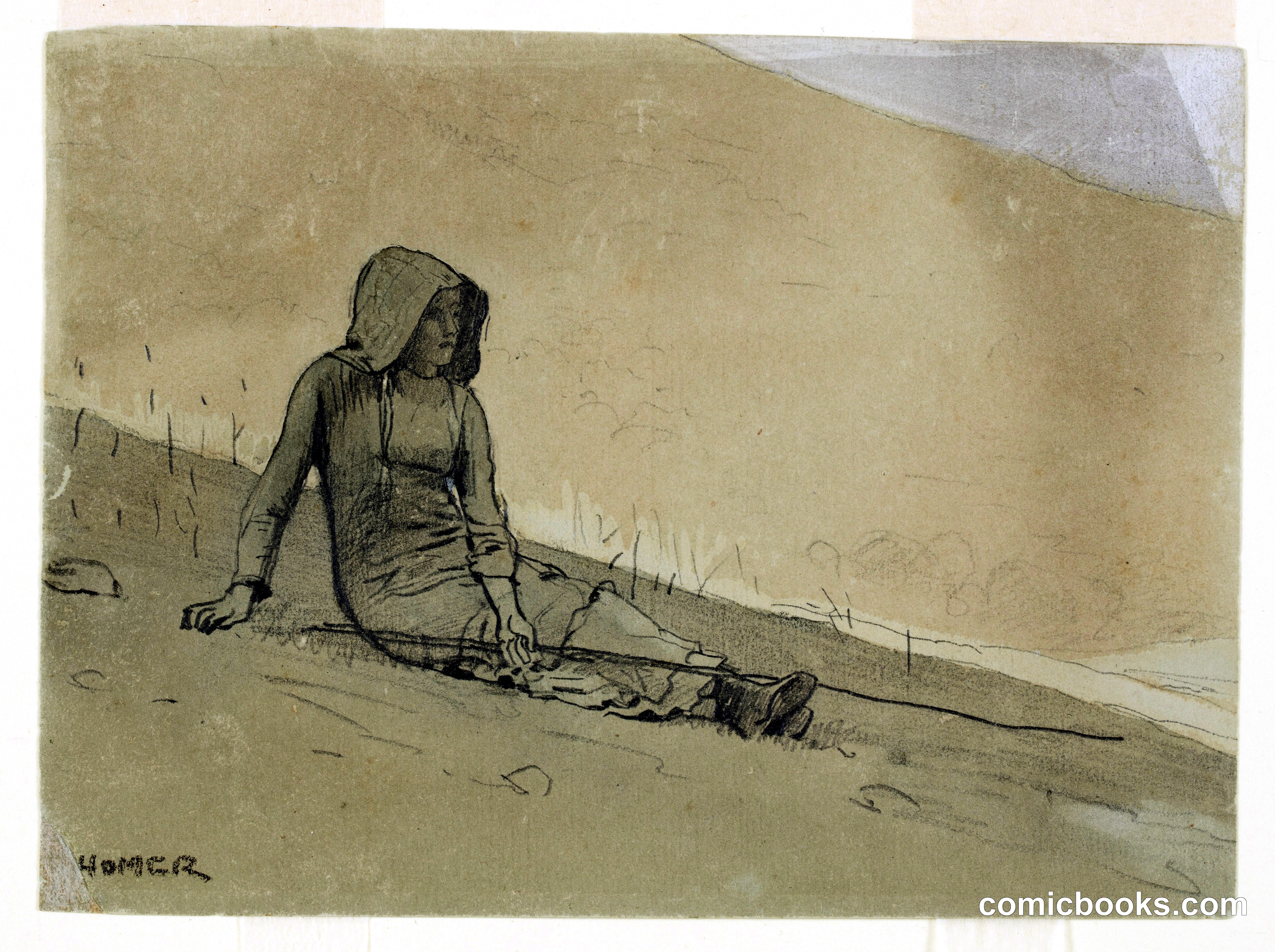 Girl Seated on a Hillside