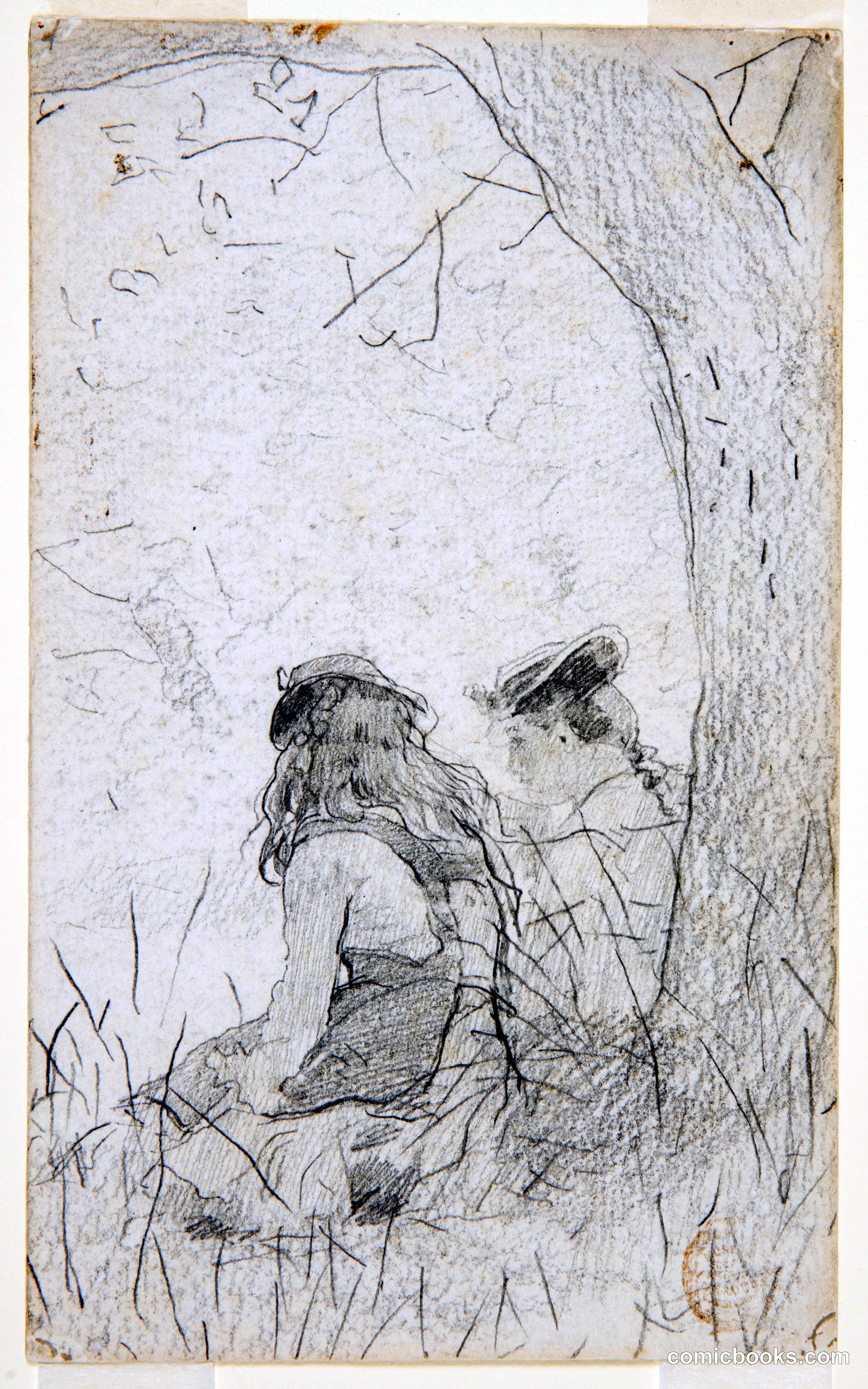 Two Girls Seated on a Bank