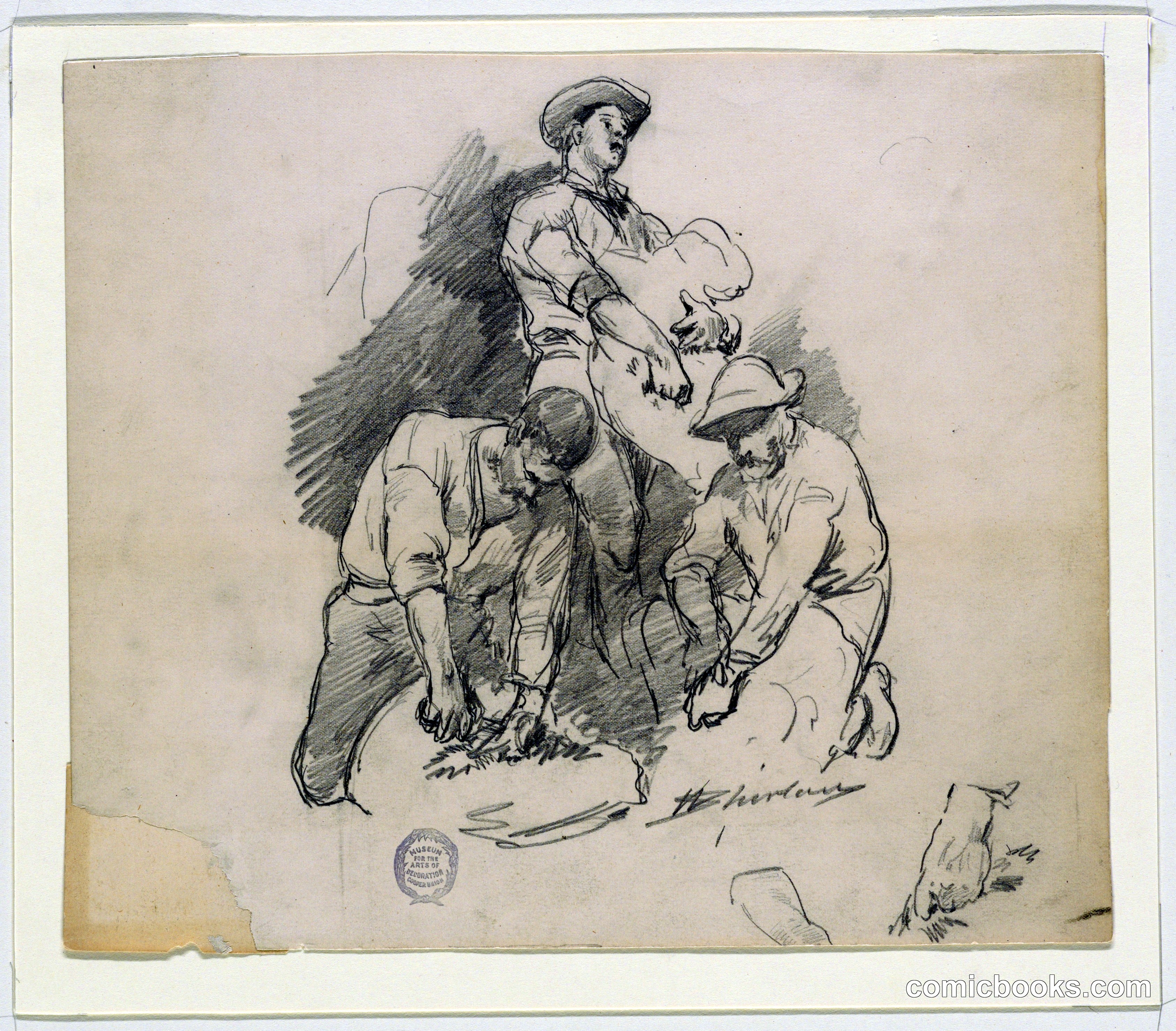Three Men at a Sheep Shearing