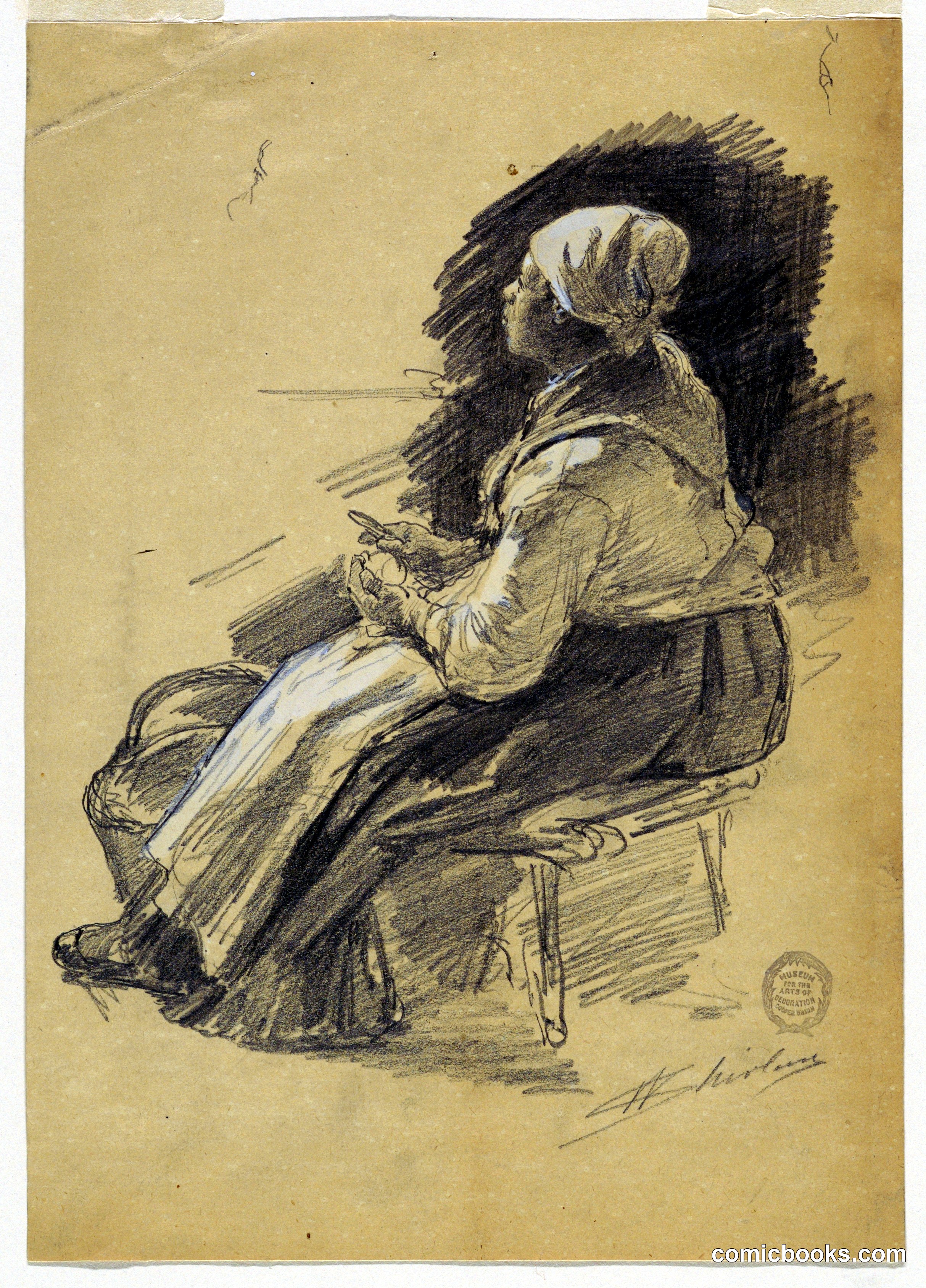 Study of Woman Peeling Potatoes
