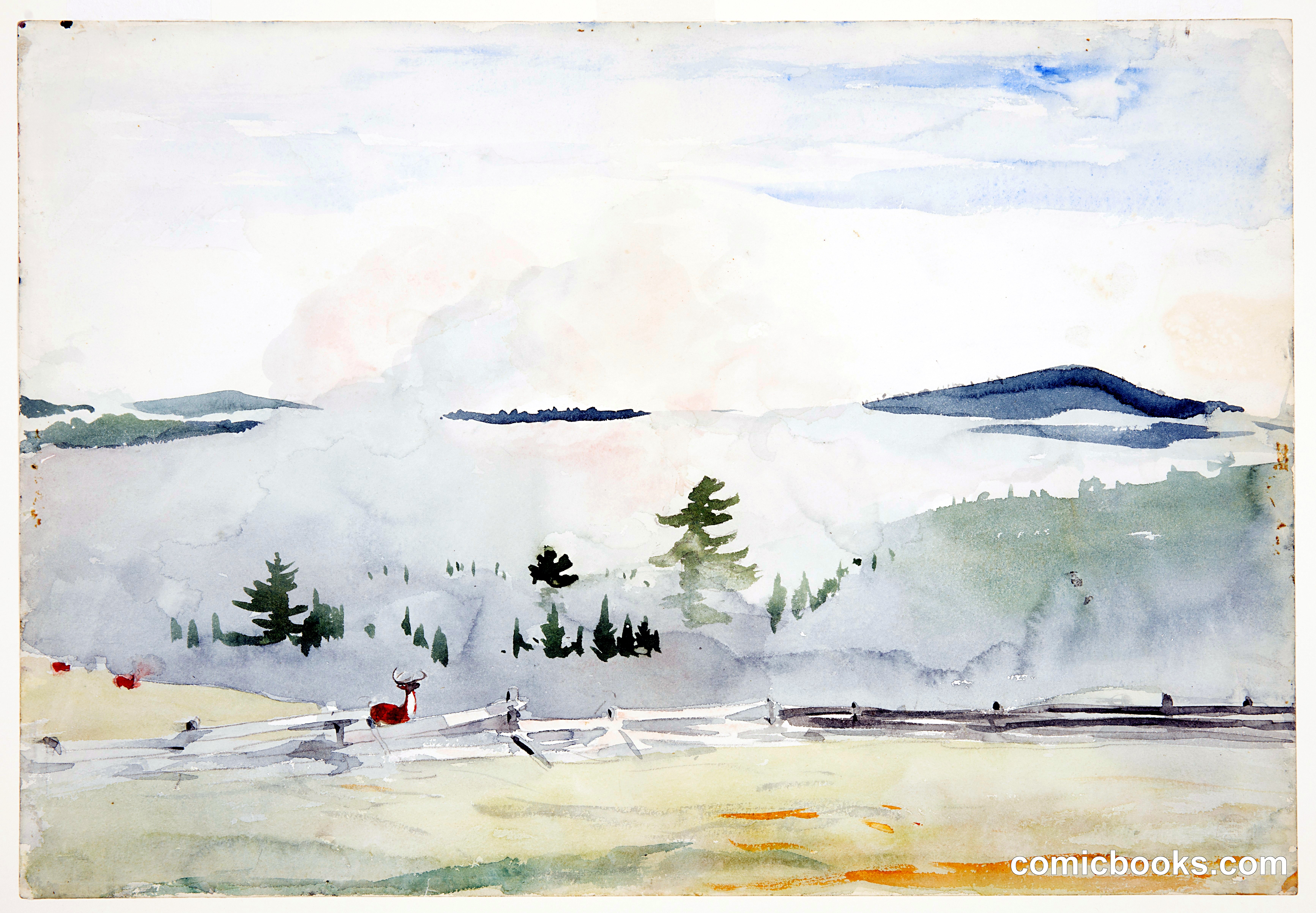 Landscape with Deer in a Morning Haze