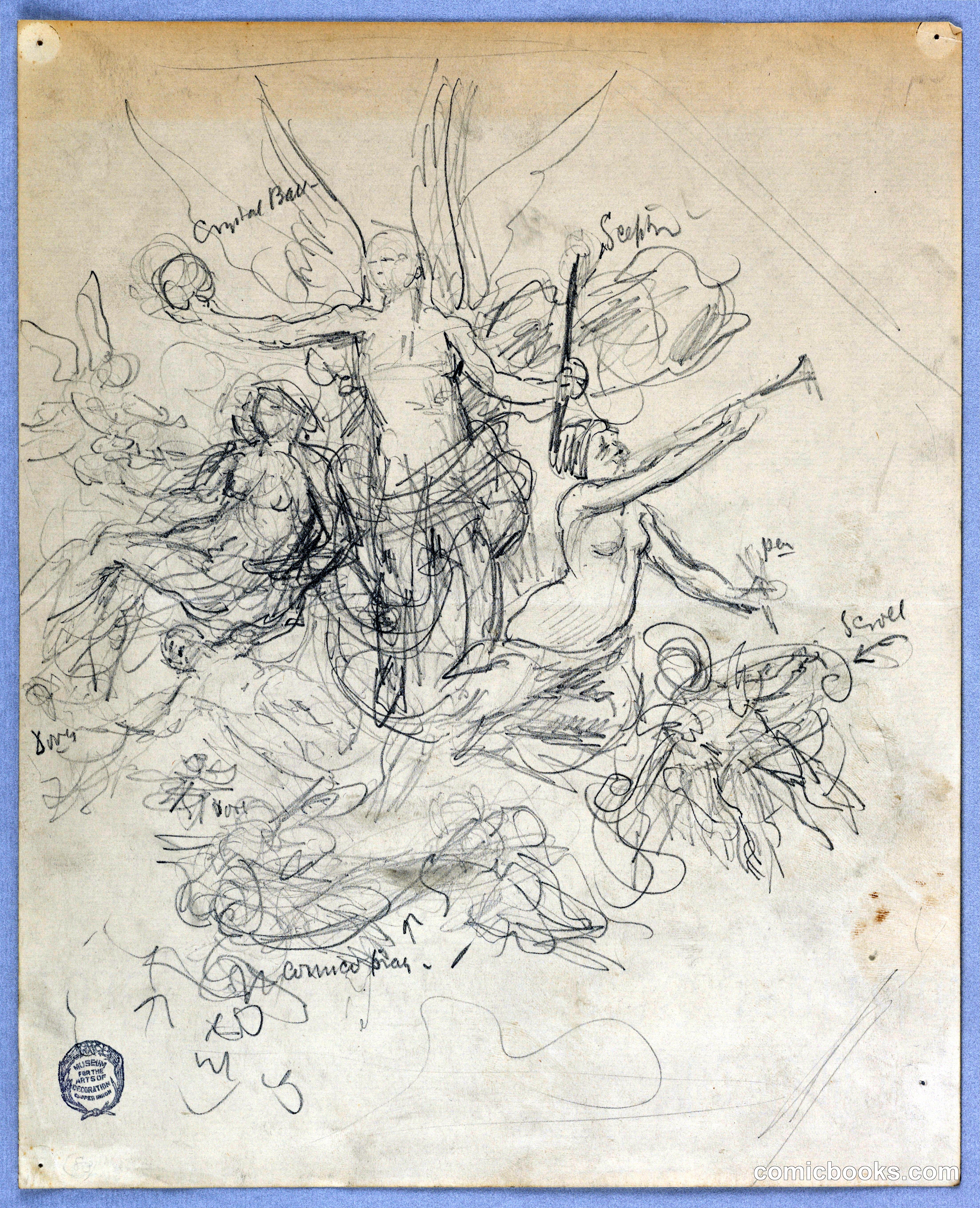 Sketch of Winged Figure, Possibly Fortuna