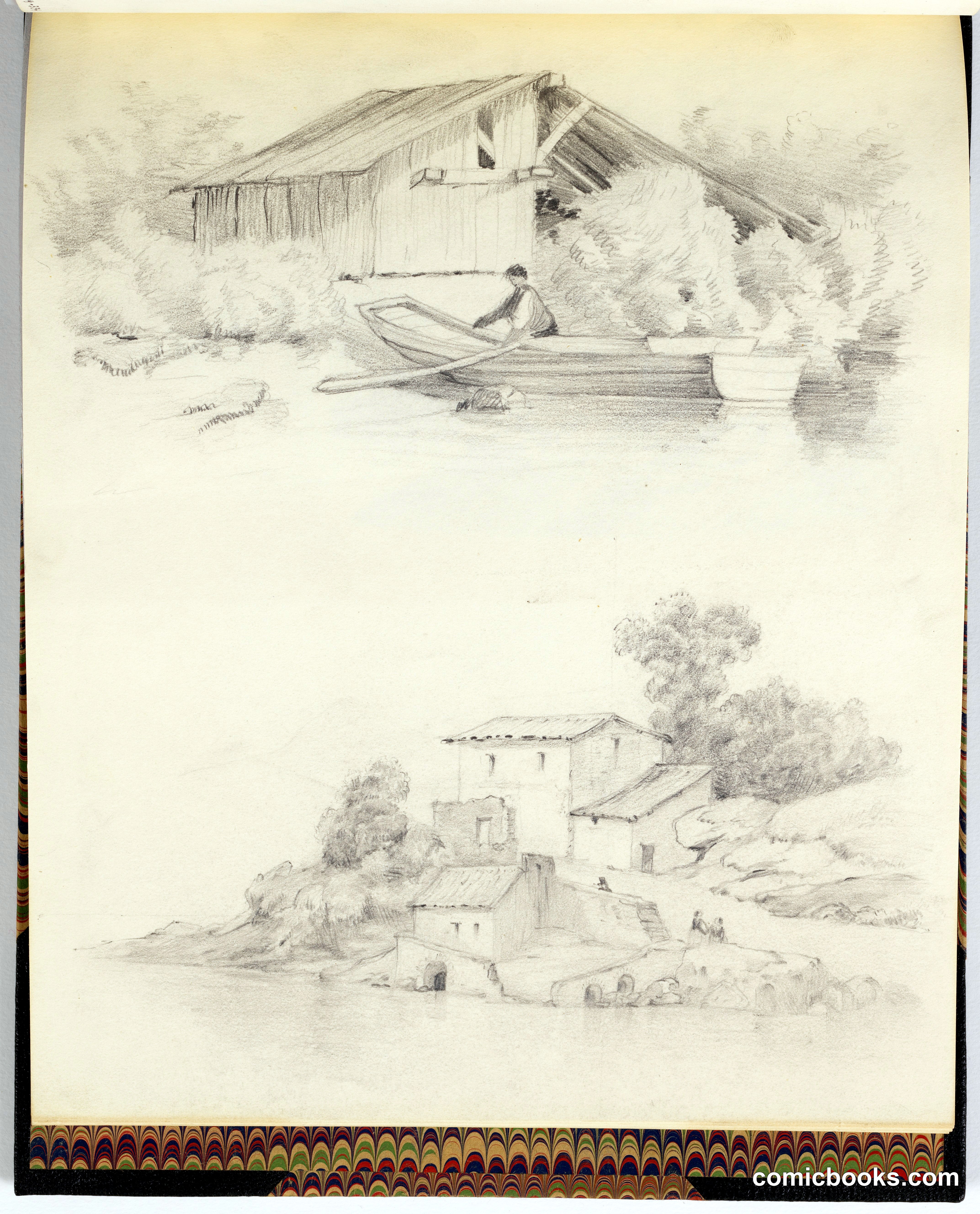 Sketches of a Shed and House on the Shore