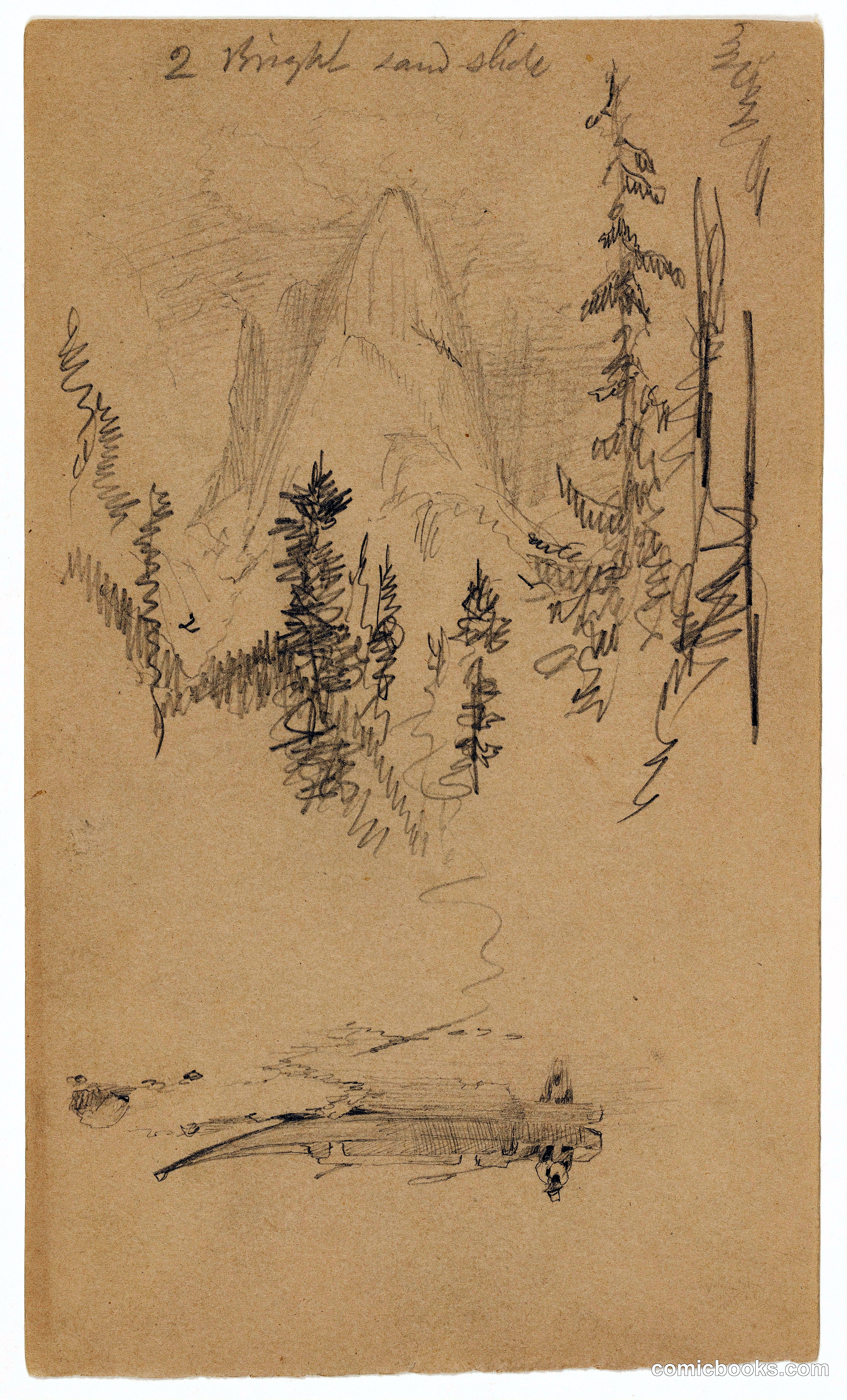 Rocky Peak above Pines and a Rowboat
