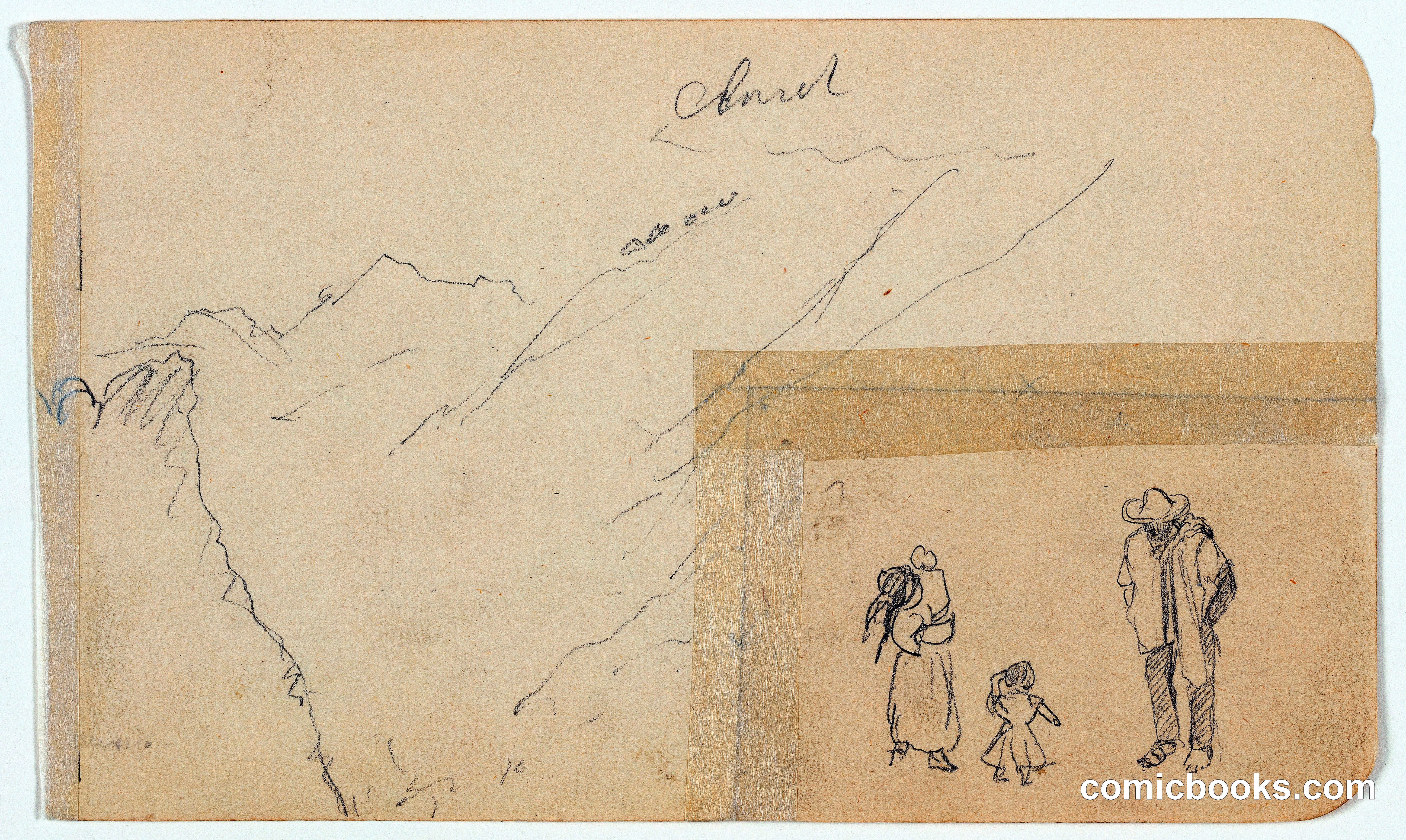 Sketchbook Page: Mountain Landscape with Figures