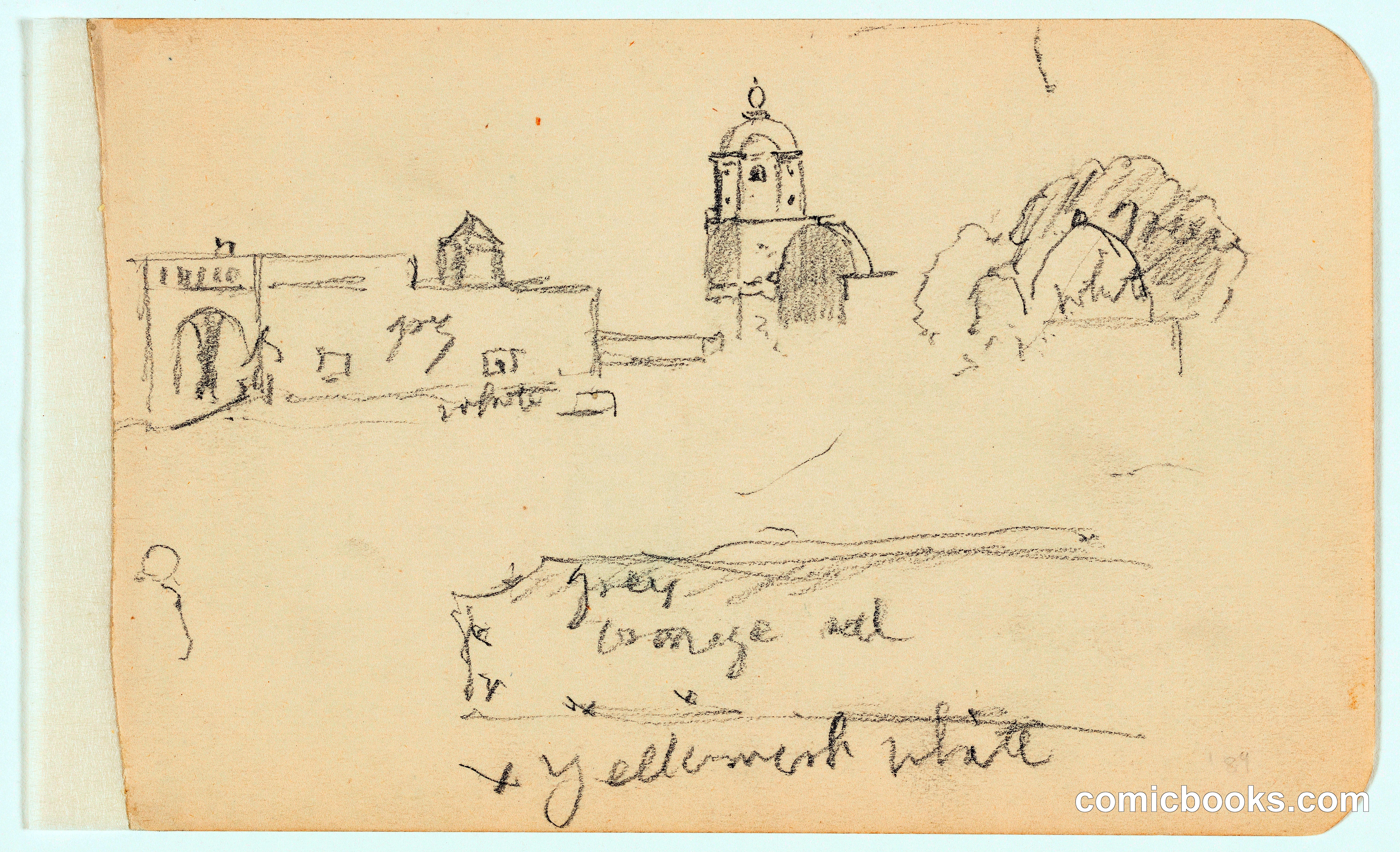 Sketches of a Church and a Hillside, Mexico