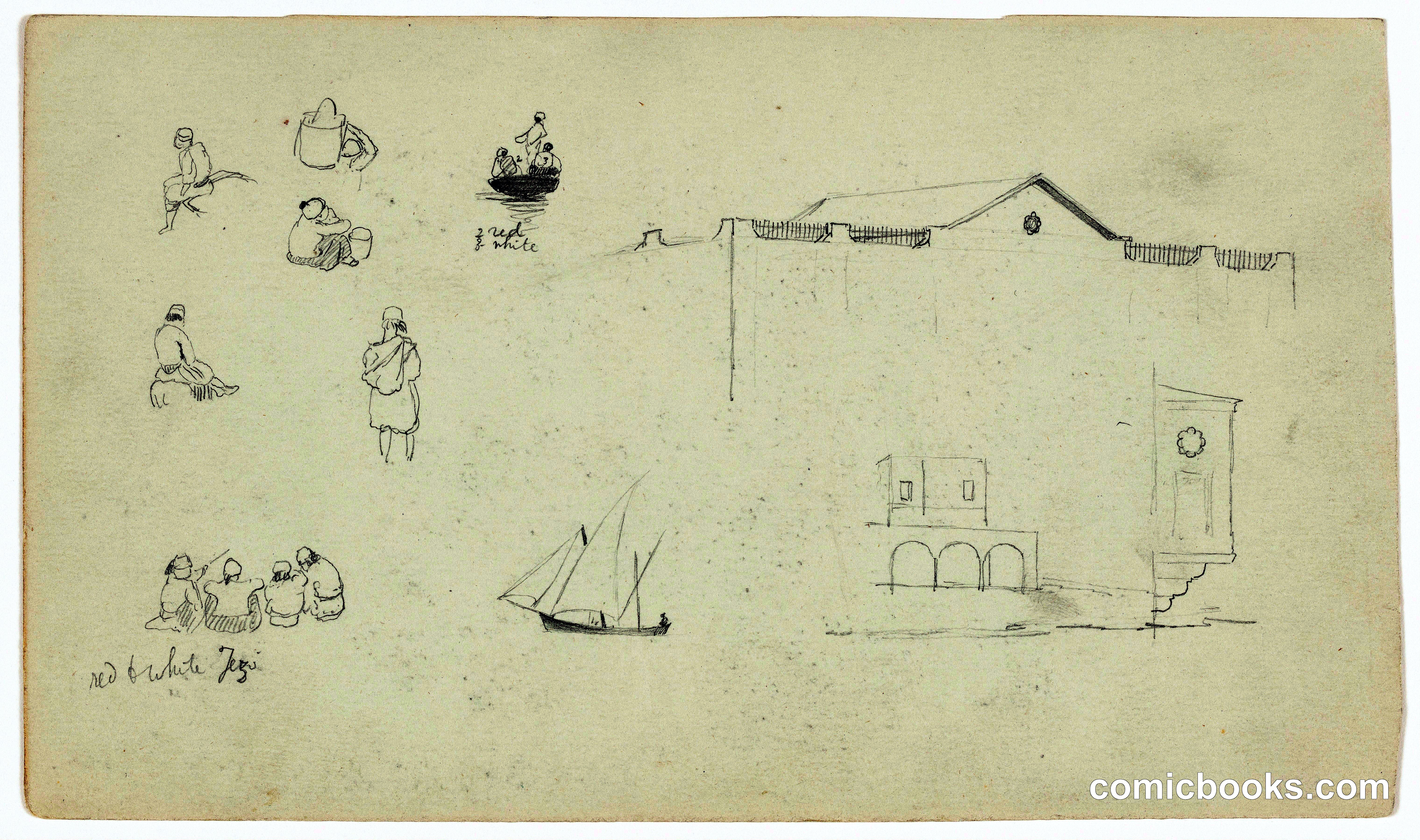 Figure and Architectural Sketches with a Boat
