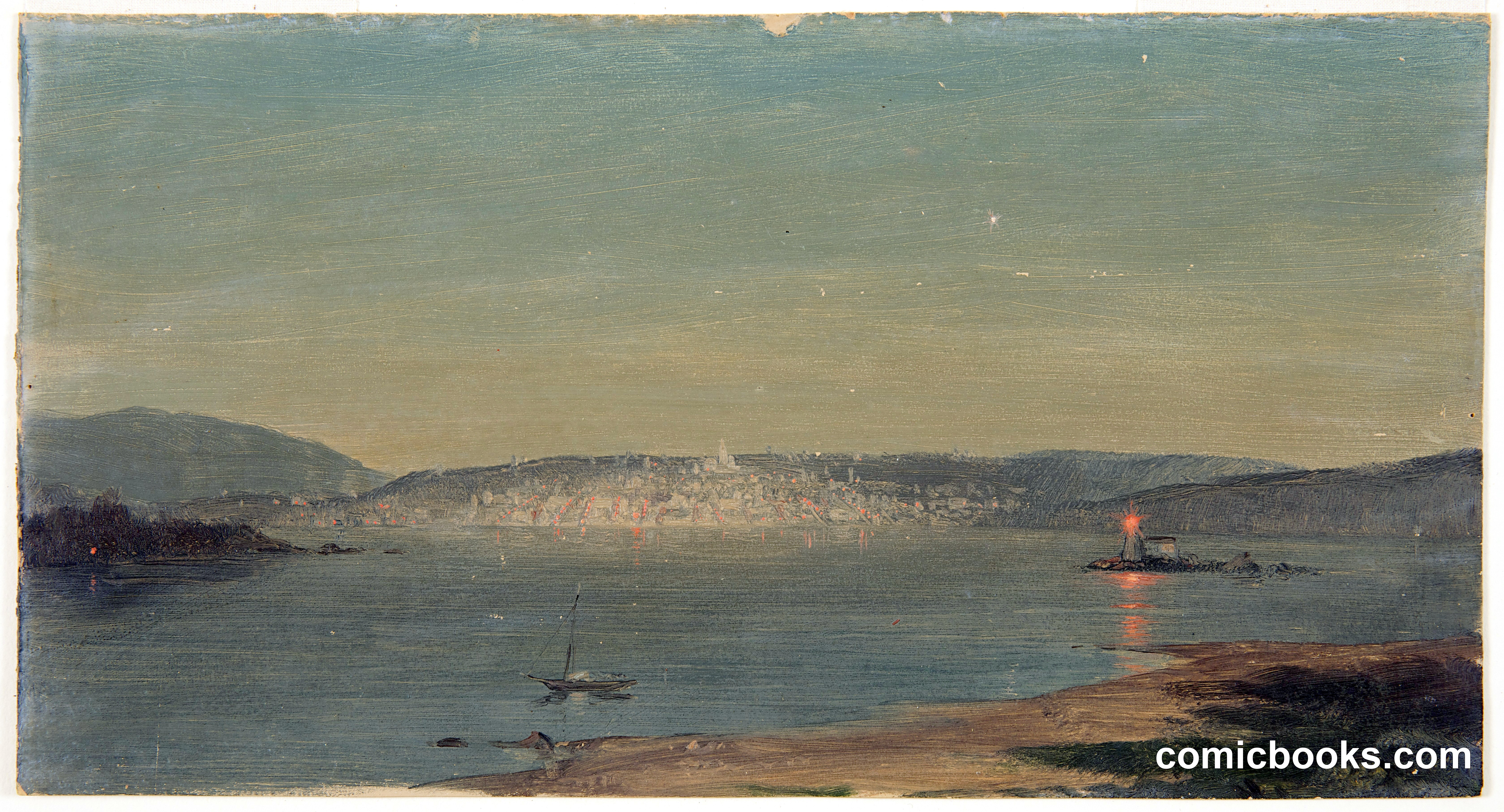 Night View of a Seaport