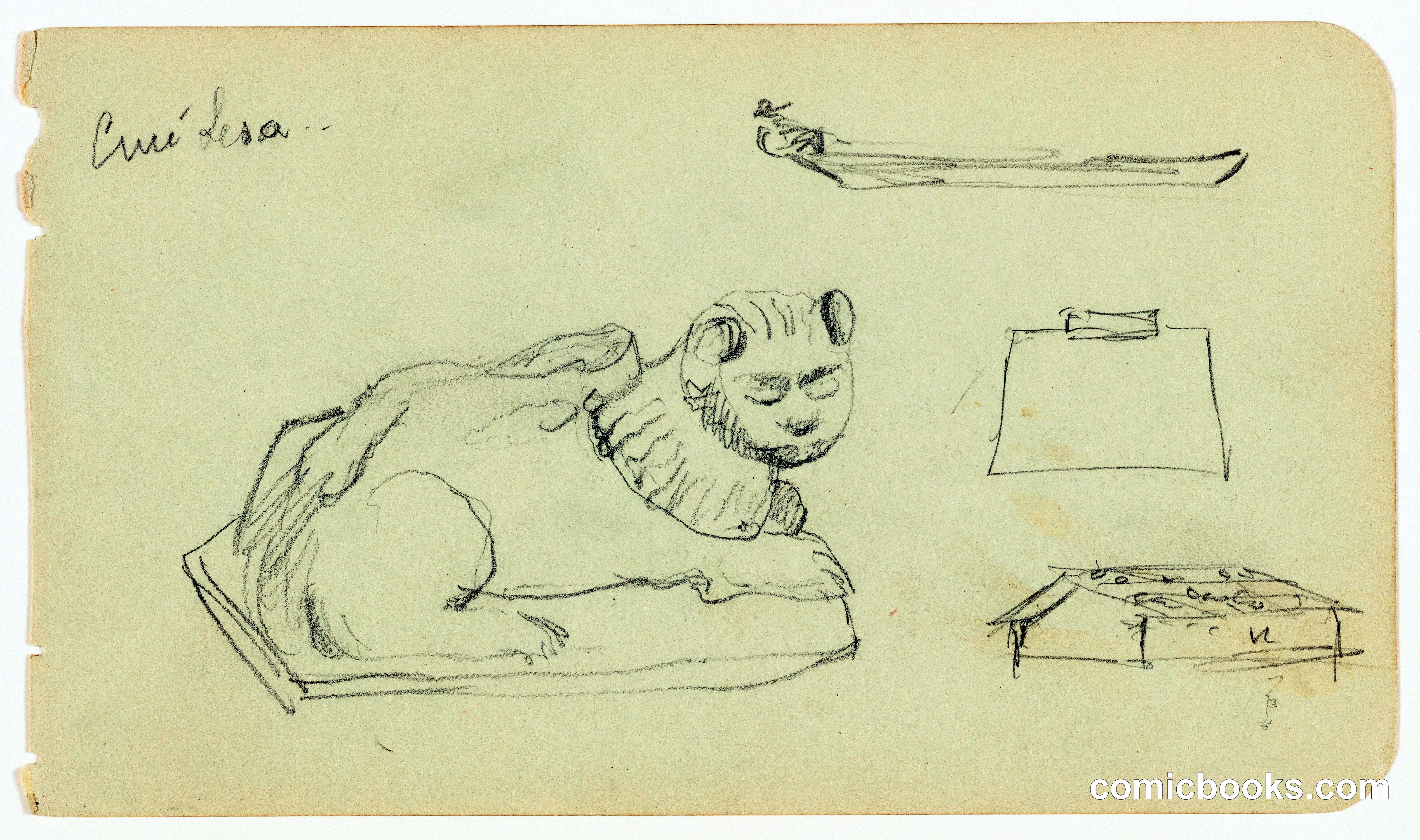 Mixed Sketches with a Lion Statue, Mexico