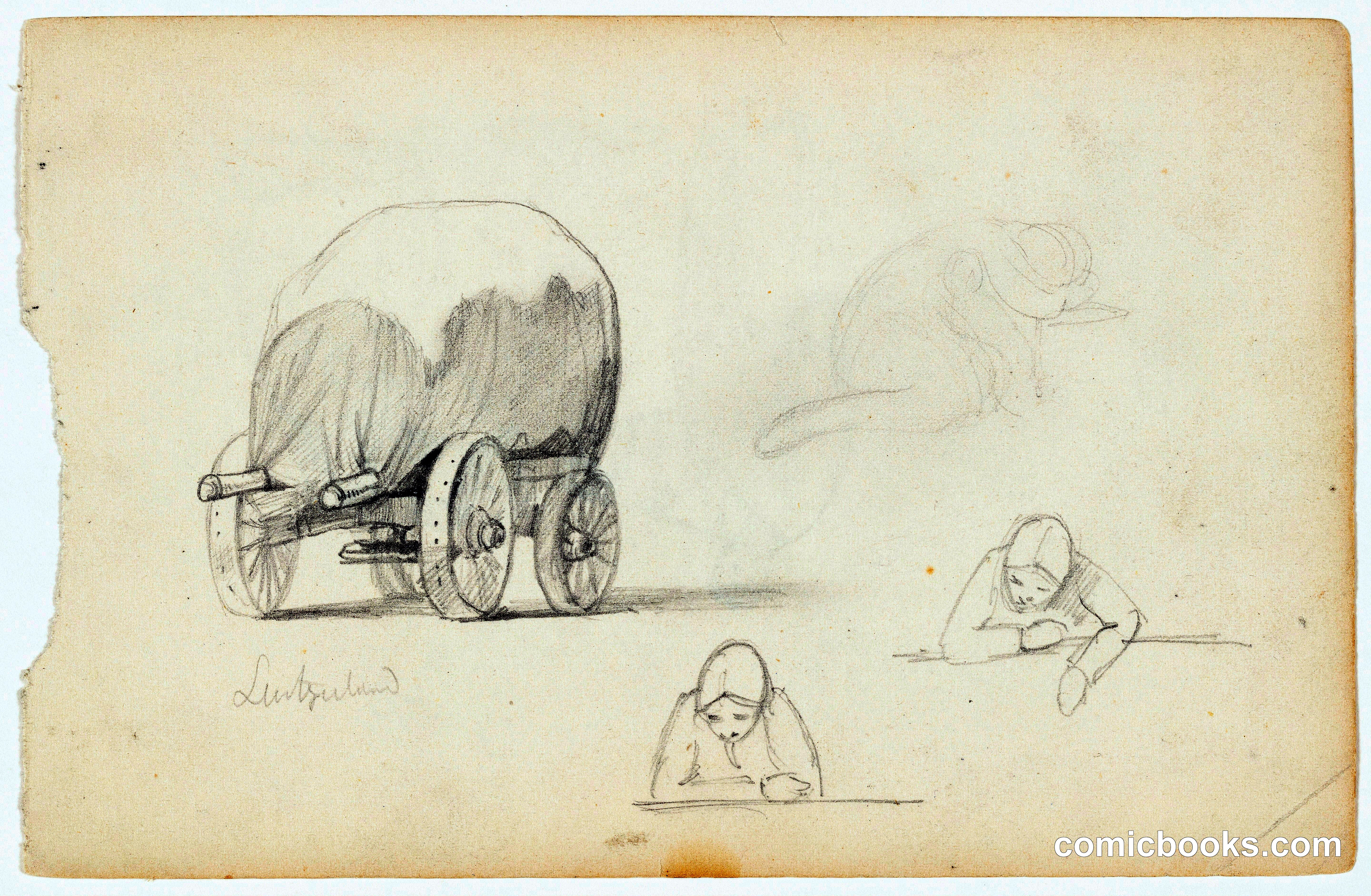Covered Wagon and Figure Sketches