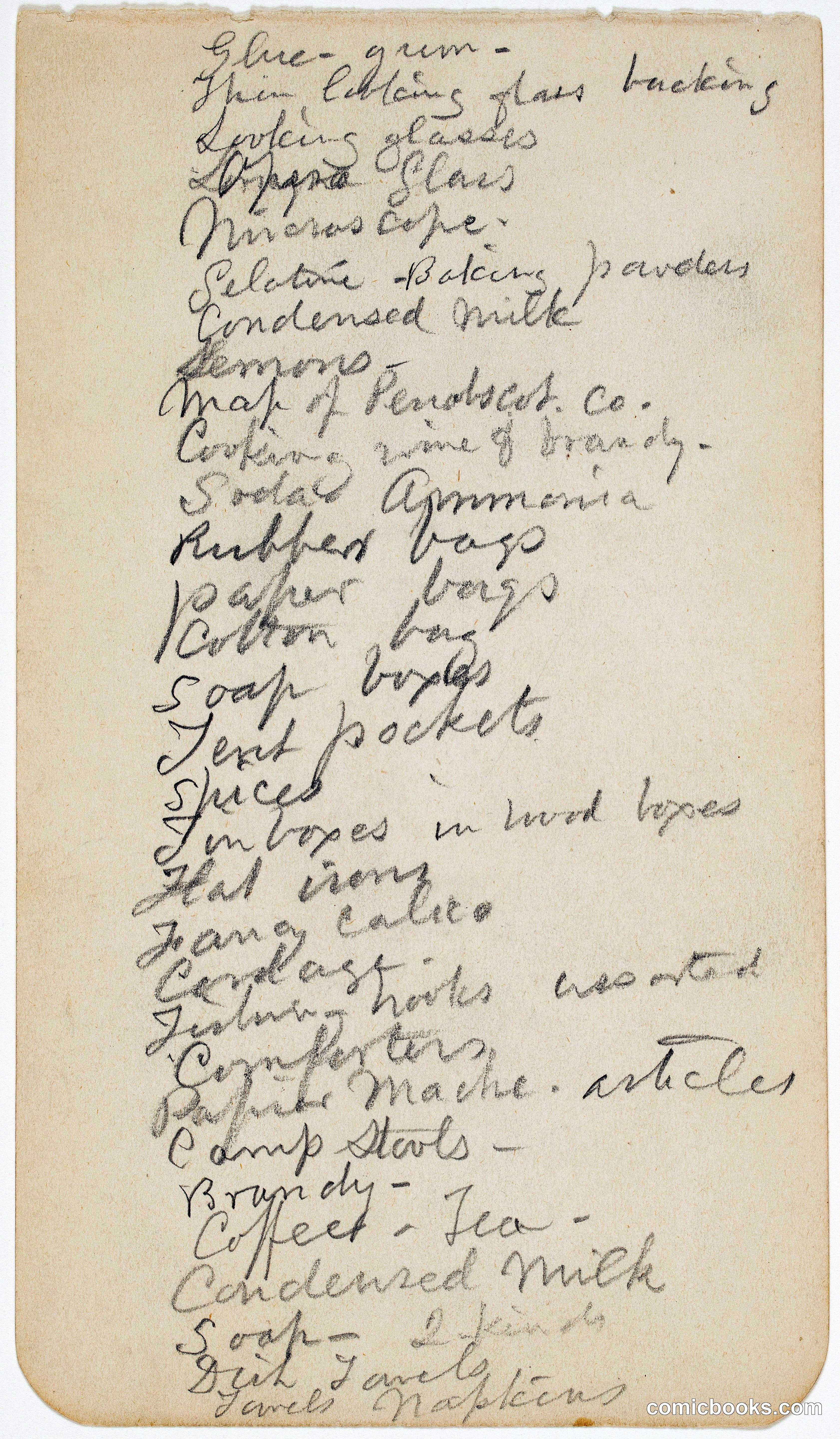 Supply List, Lake Millinocket, Maine