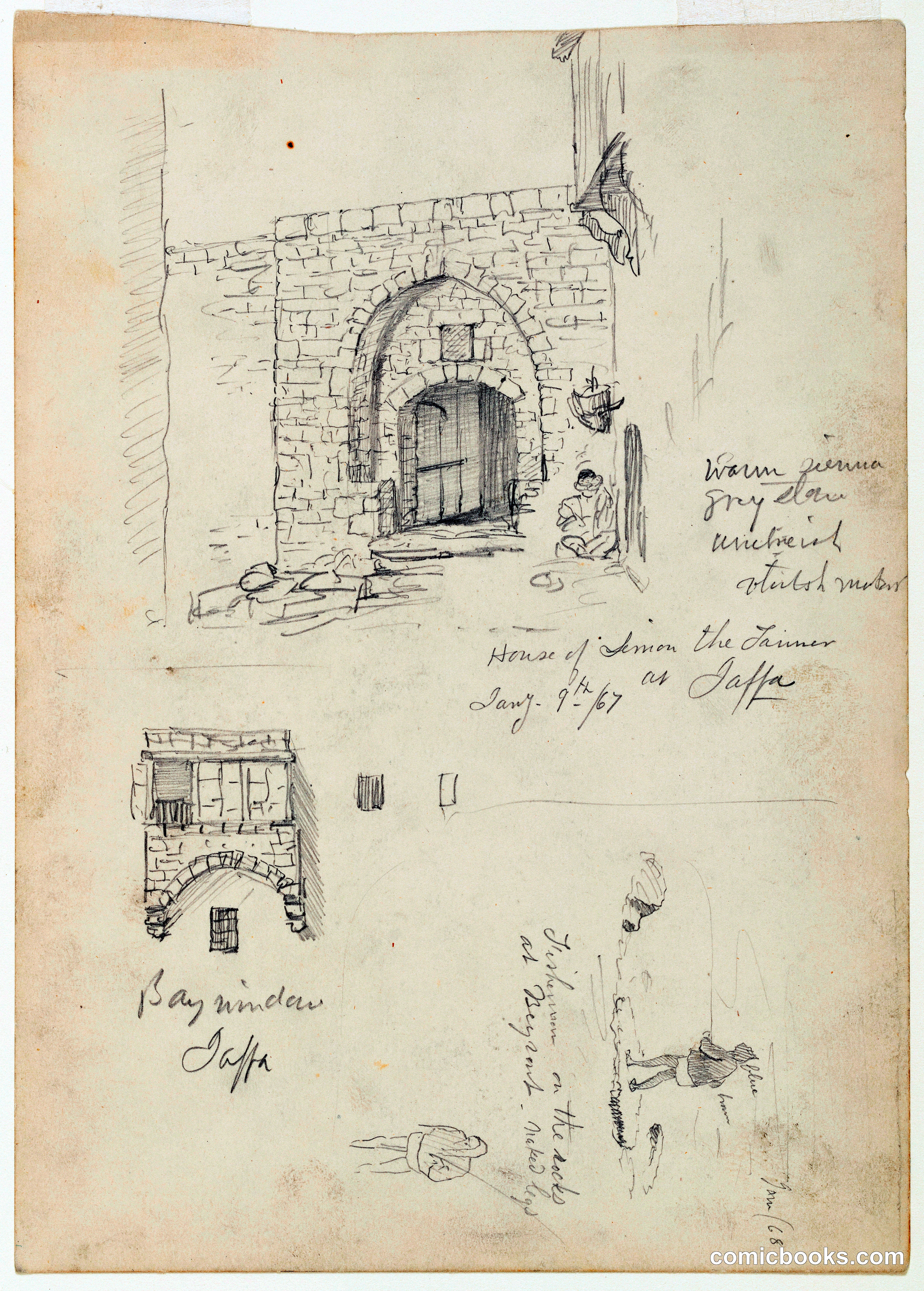Sketches of the House of Semon the Tanner, Jaffa, and Fishermen at Beirut