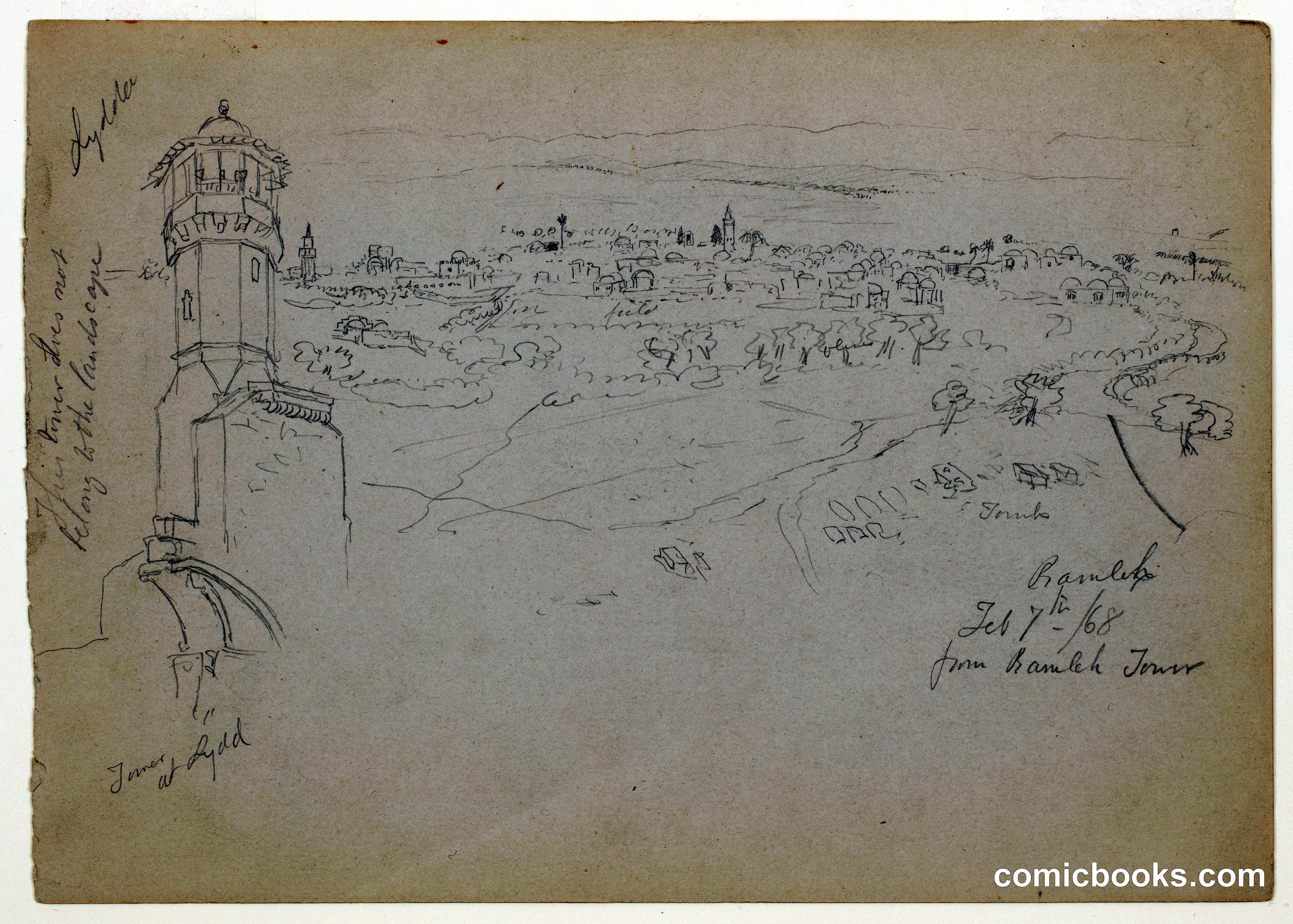 Ramla viewed from Ramla Tower and the Tower at Lydda, Palestine