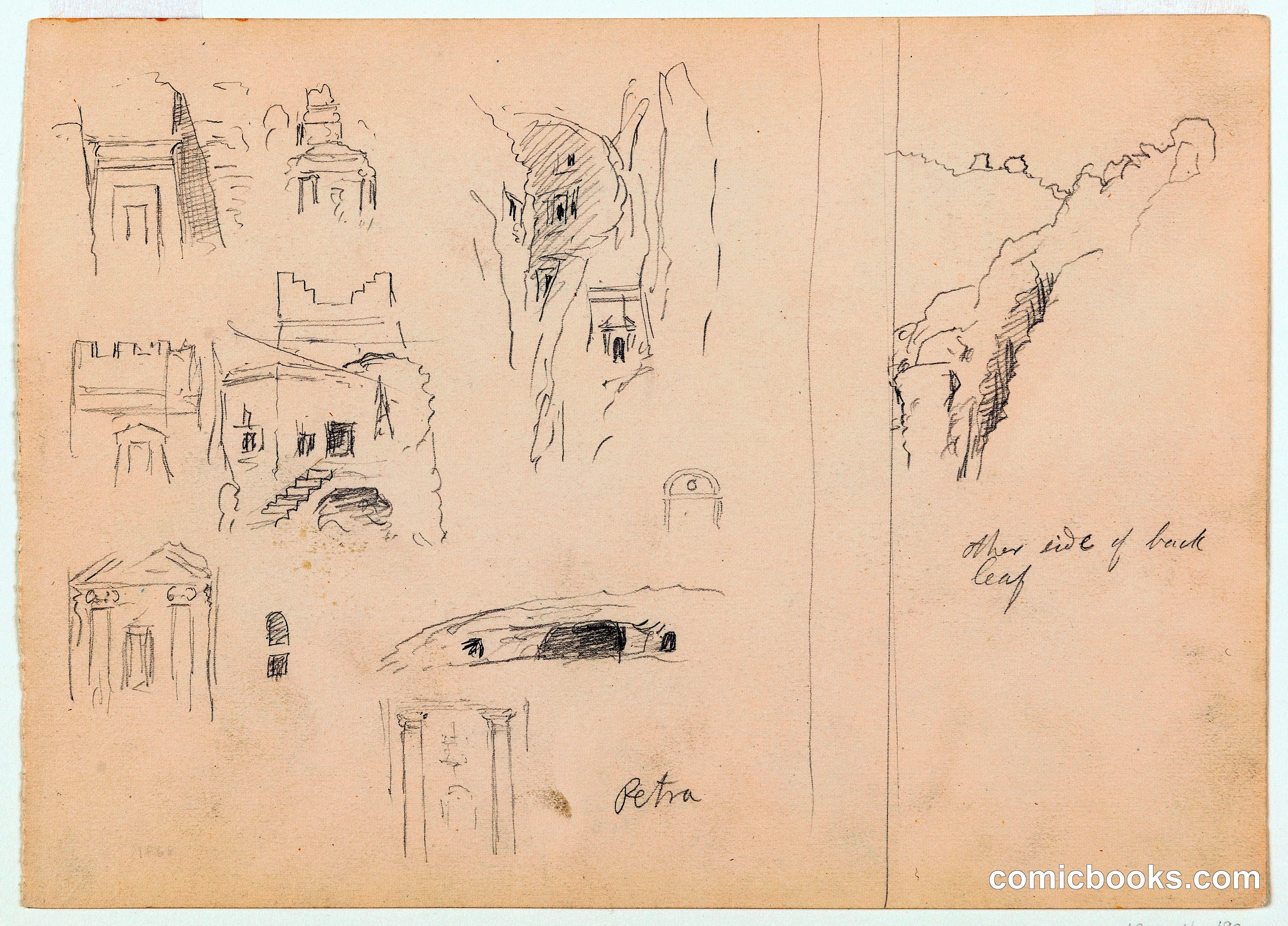 Ten Sketches of Tombs and a Mountainside, Petra, Jordan