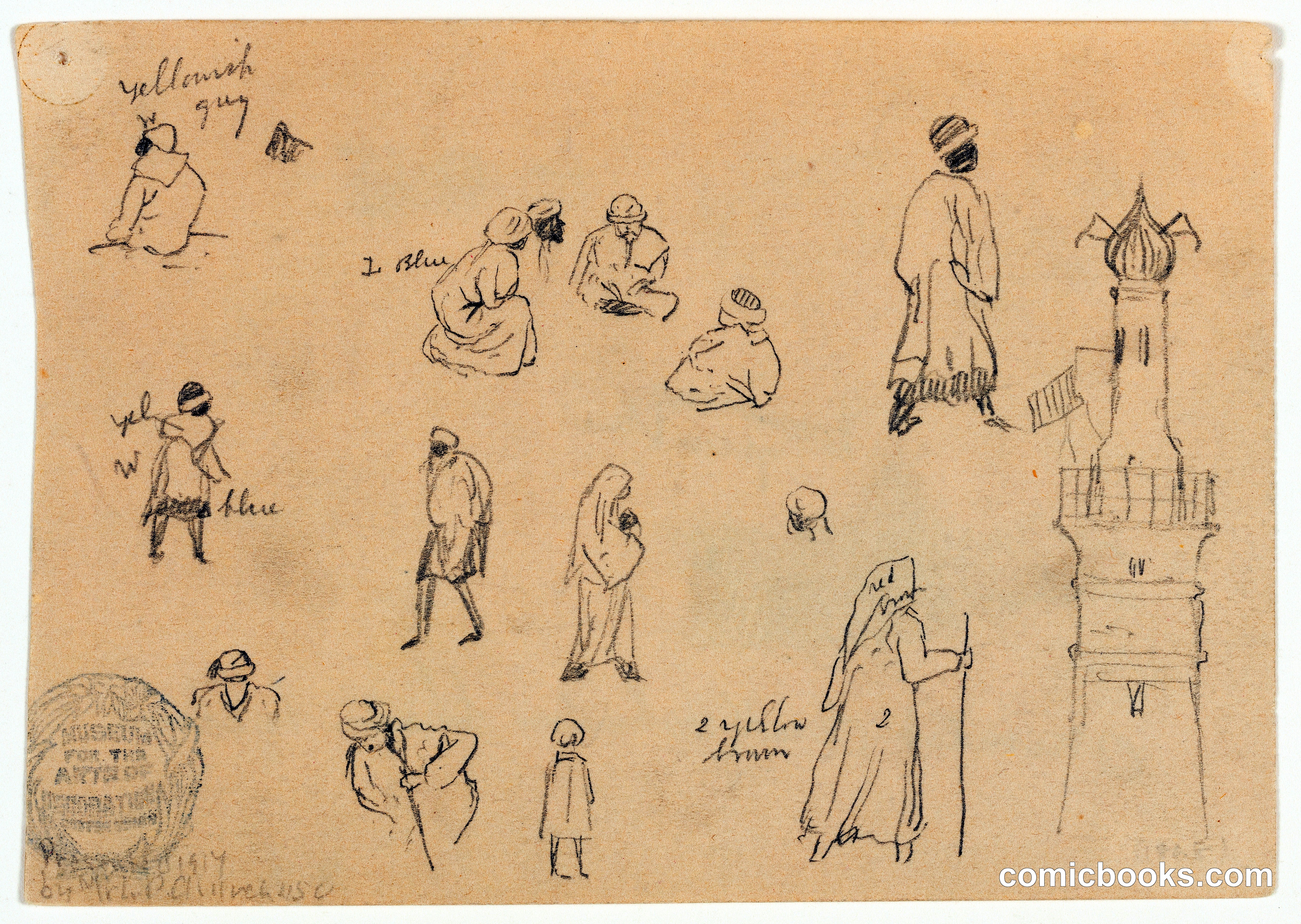 Sketches of Figures and a Signal Tower, Egypt