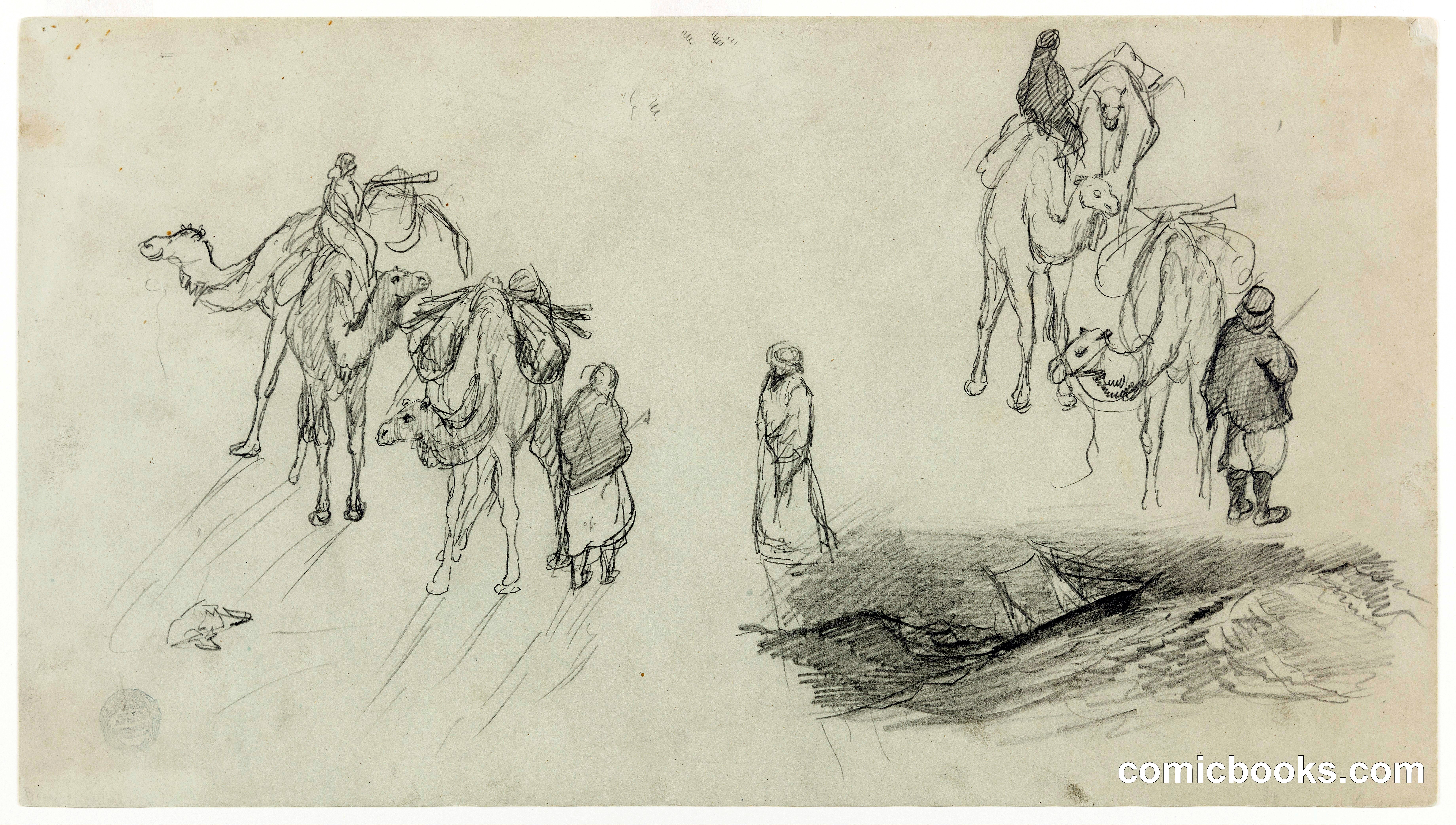 Camels and Riders with Storm-Tossed Ship