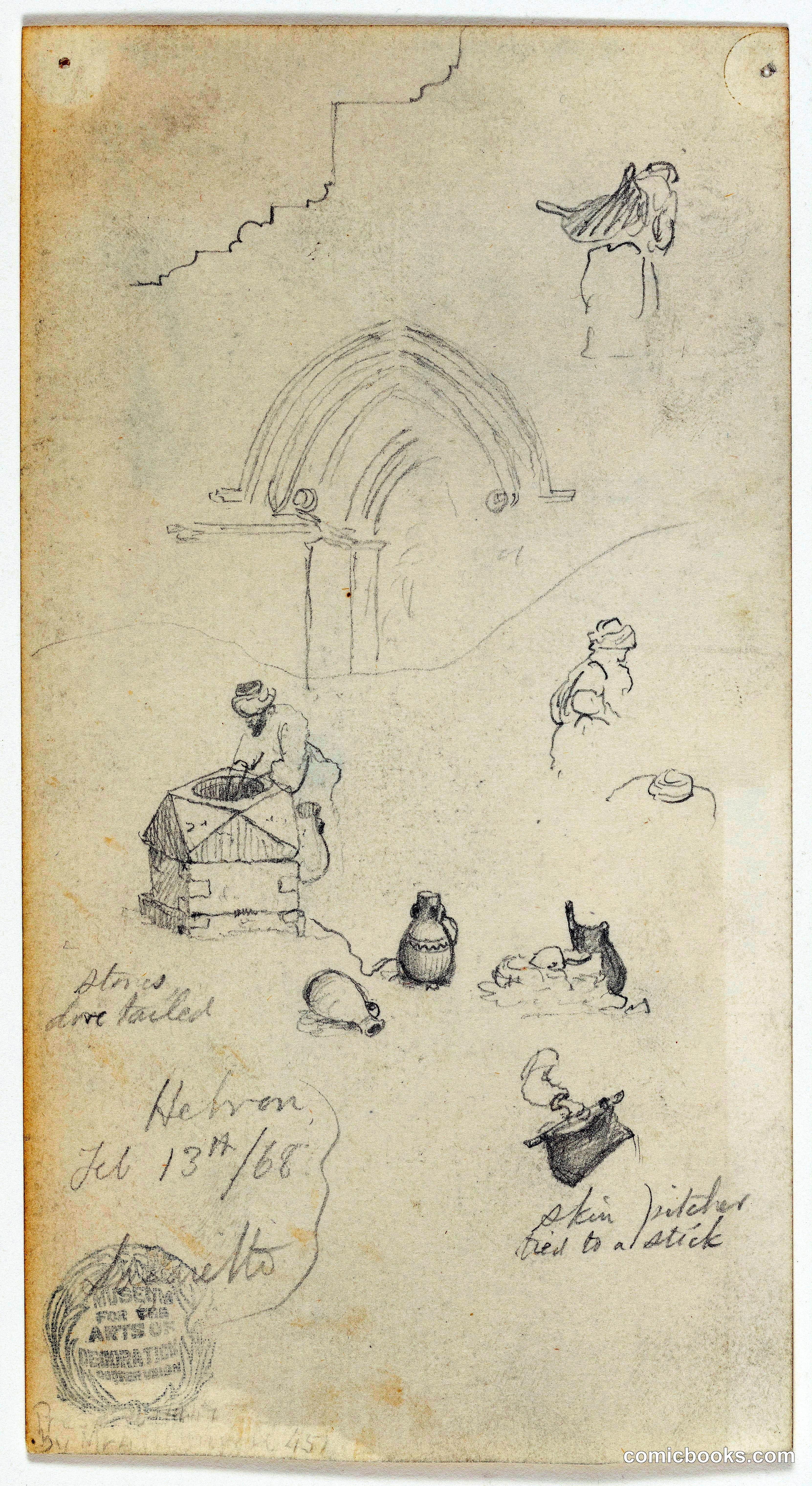 Mixed Sketches with Archway and Figures, Hebron, Palestine