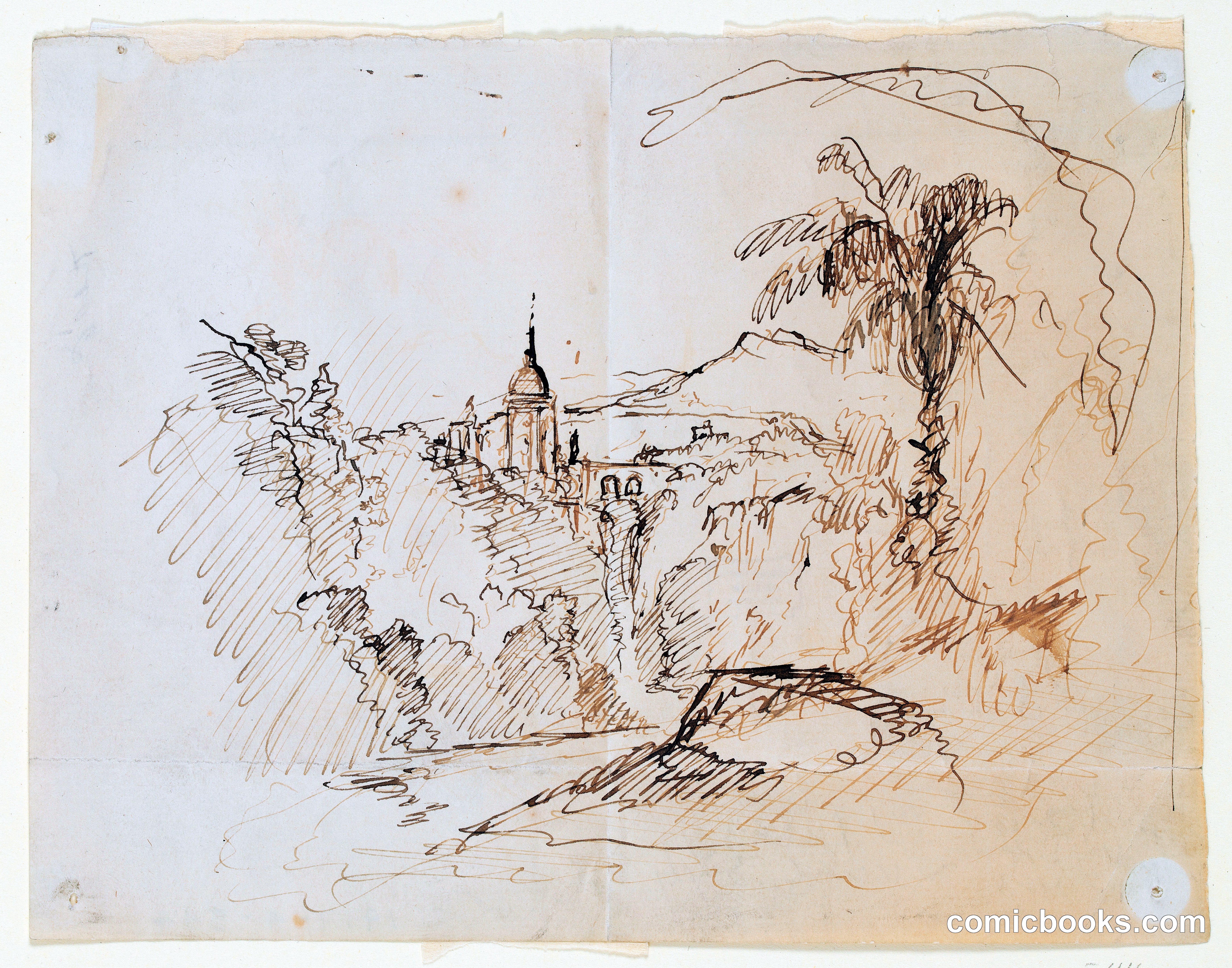 Imaginary Landscape with a Tower and Palm Tree