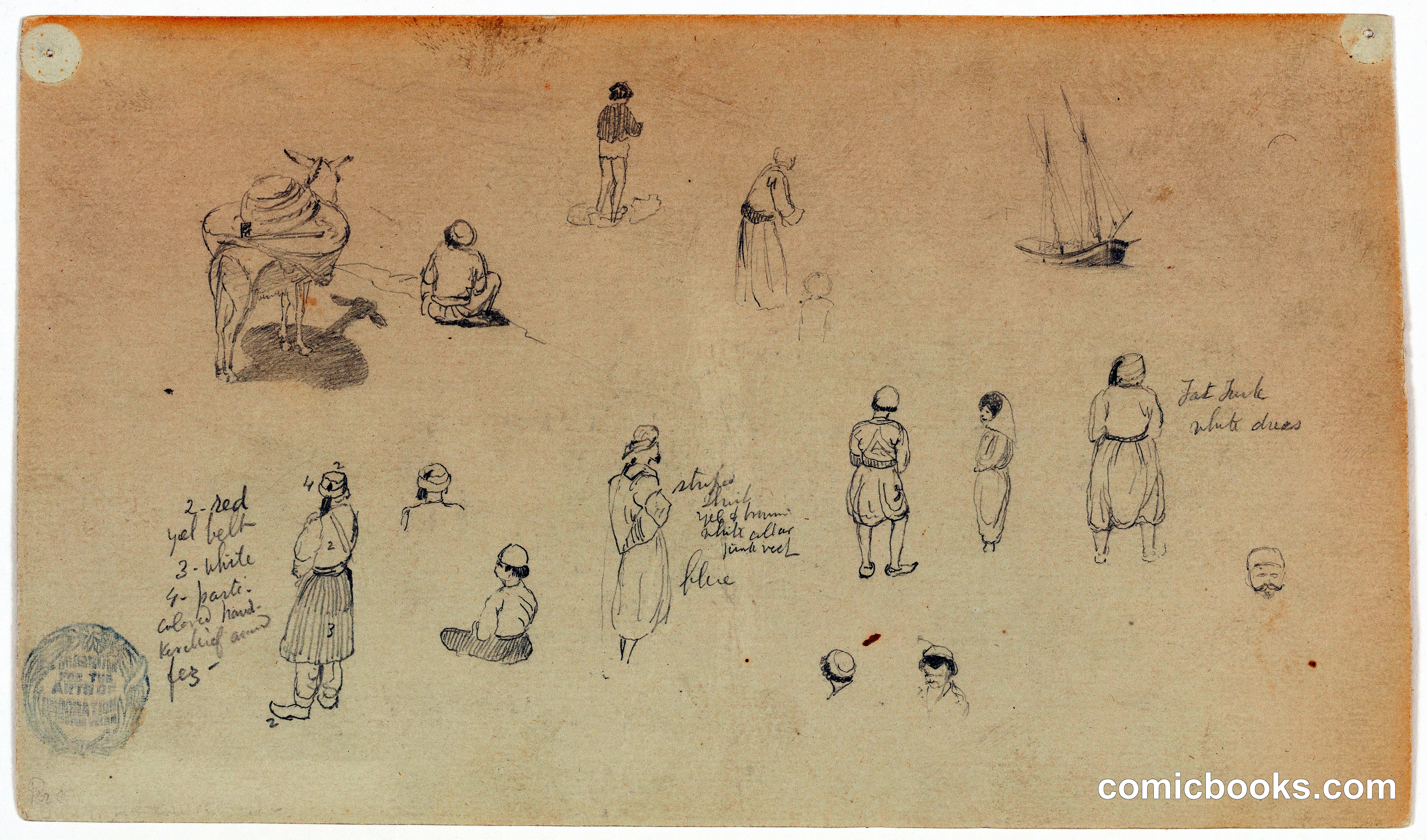 Figure Sketches with a Donkey and Sailboat, Beirut, Lebanon