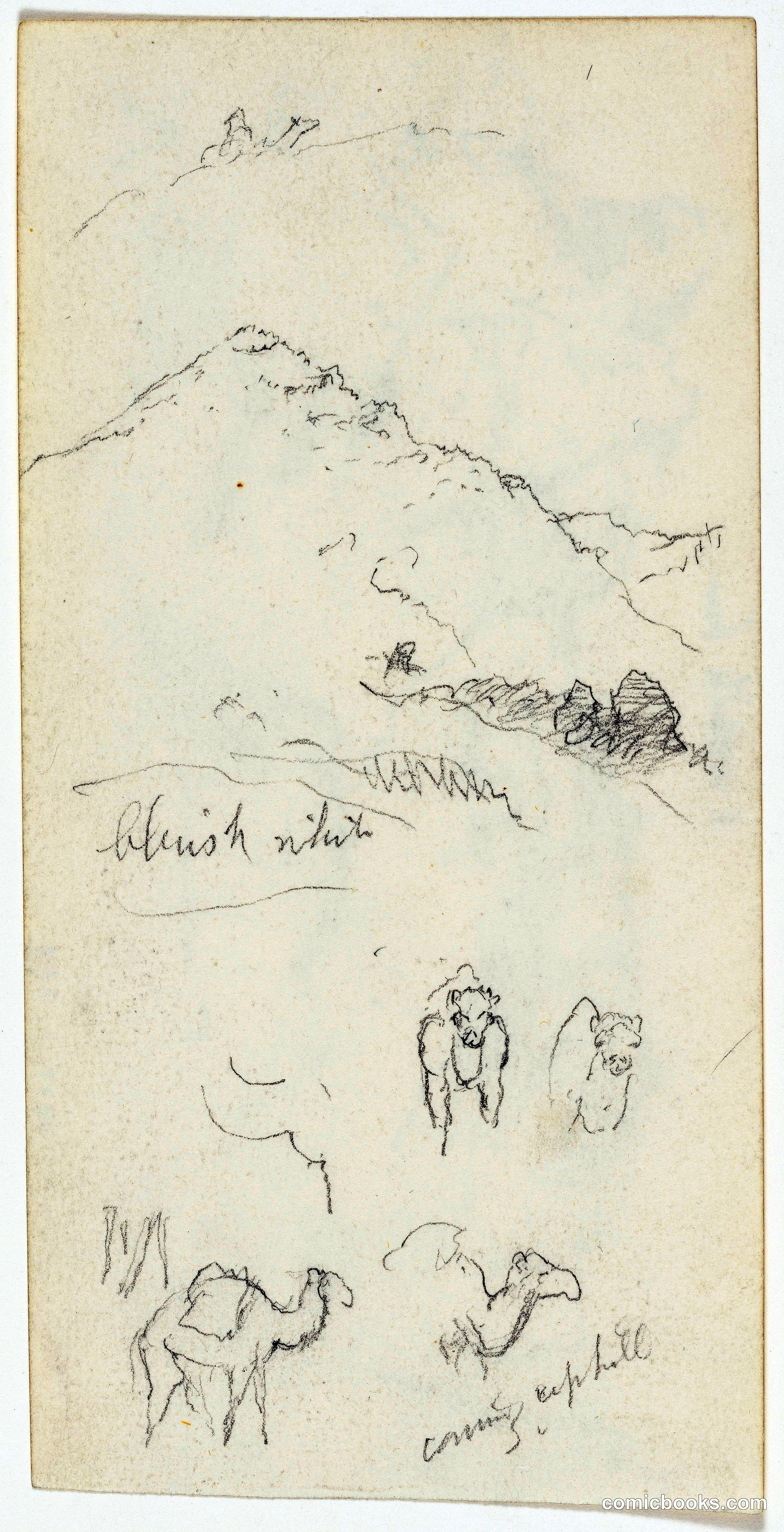 Sketches of Desert Mountain and Camels, Palestine