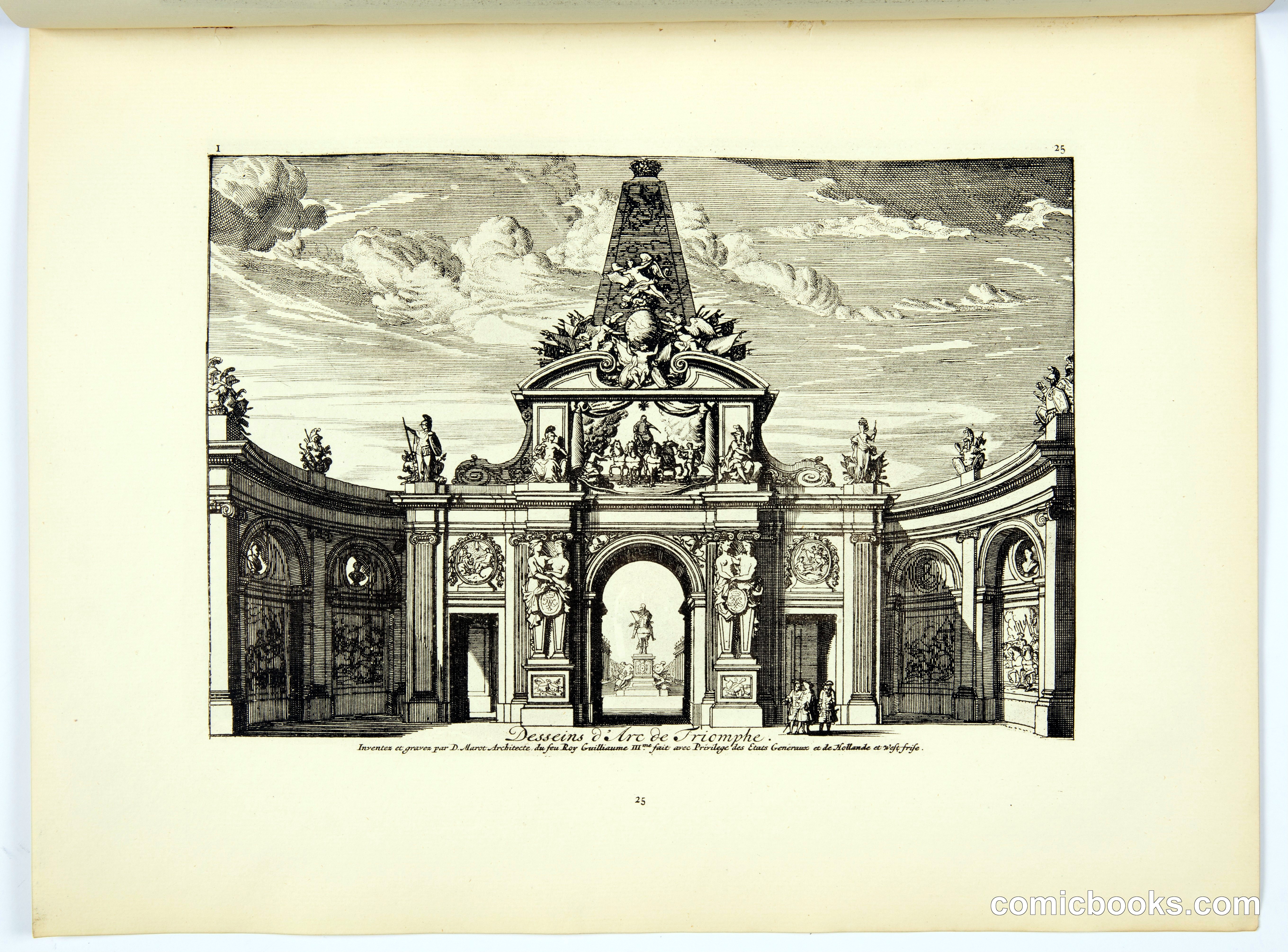 Architectural Engraving: Ornamental Gateway with Obelisk