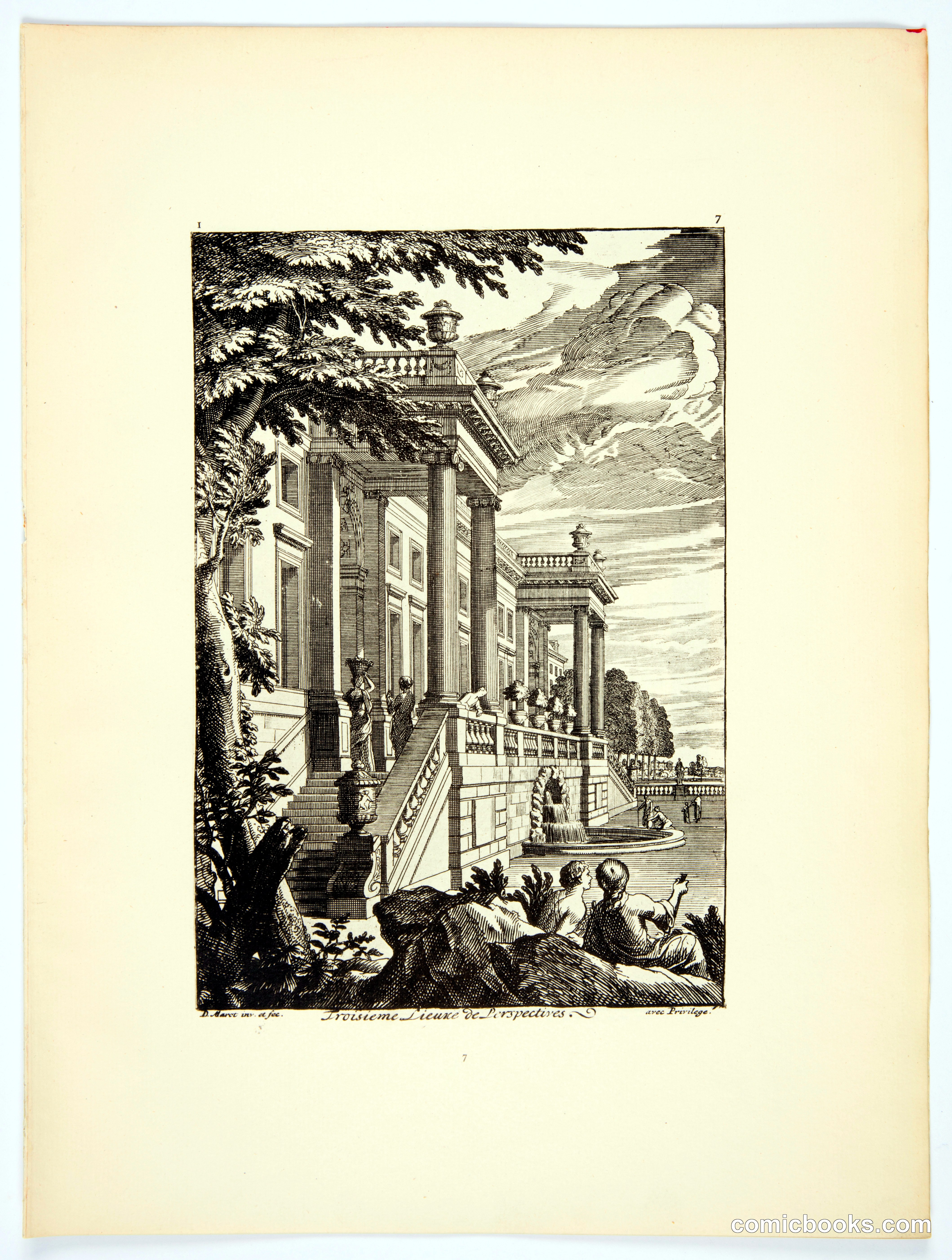 Architectural Engraving with Classical Colonnade