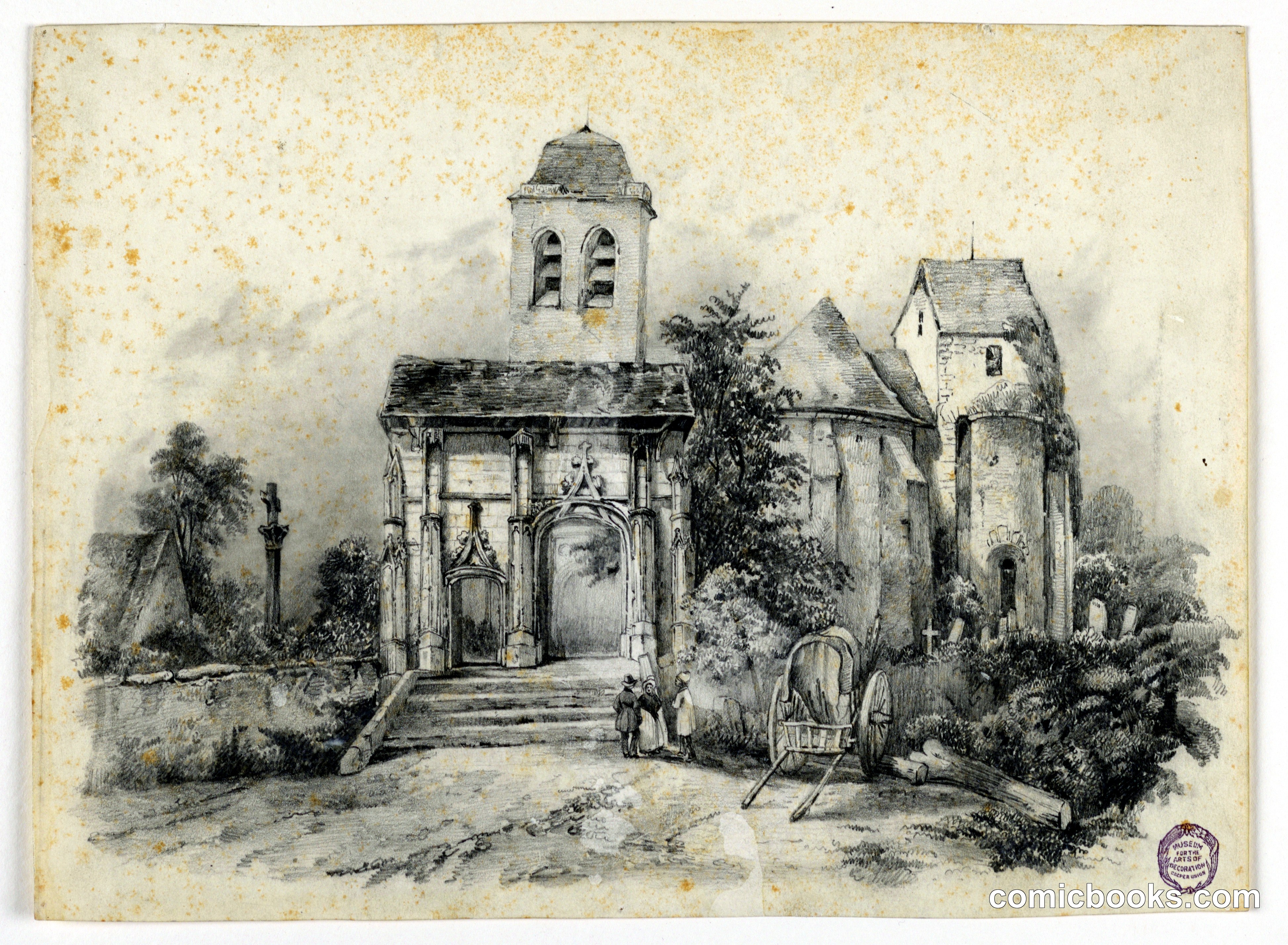 Three Figures In Front of a Church