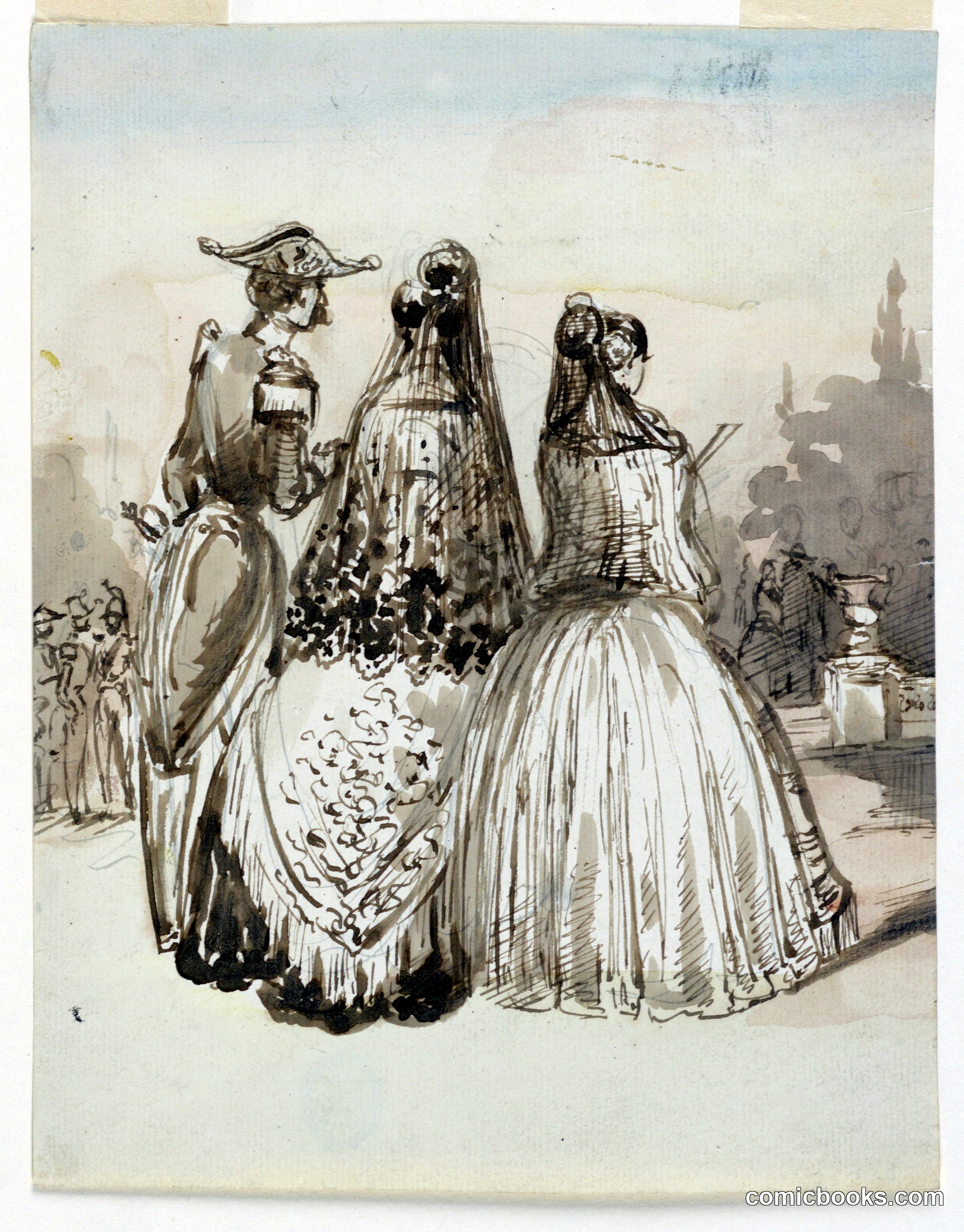 A Street Scene in Madrid, from Series 'Sketches in Madrid'