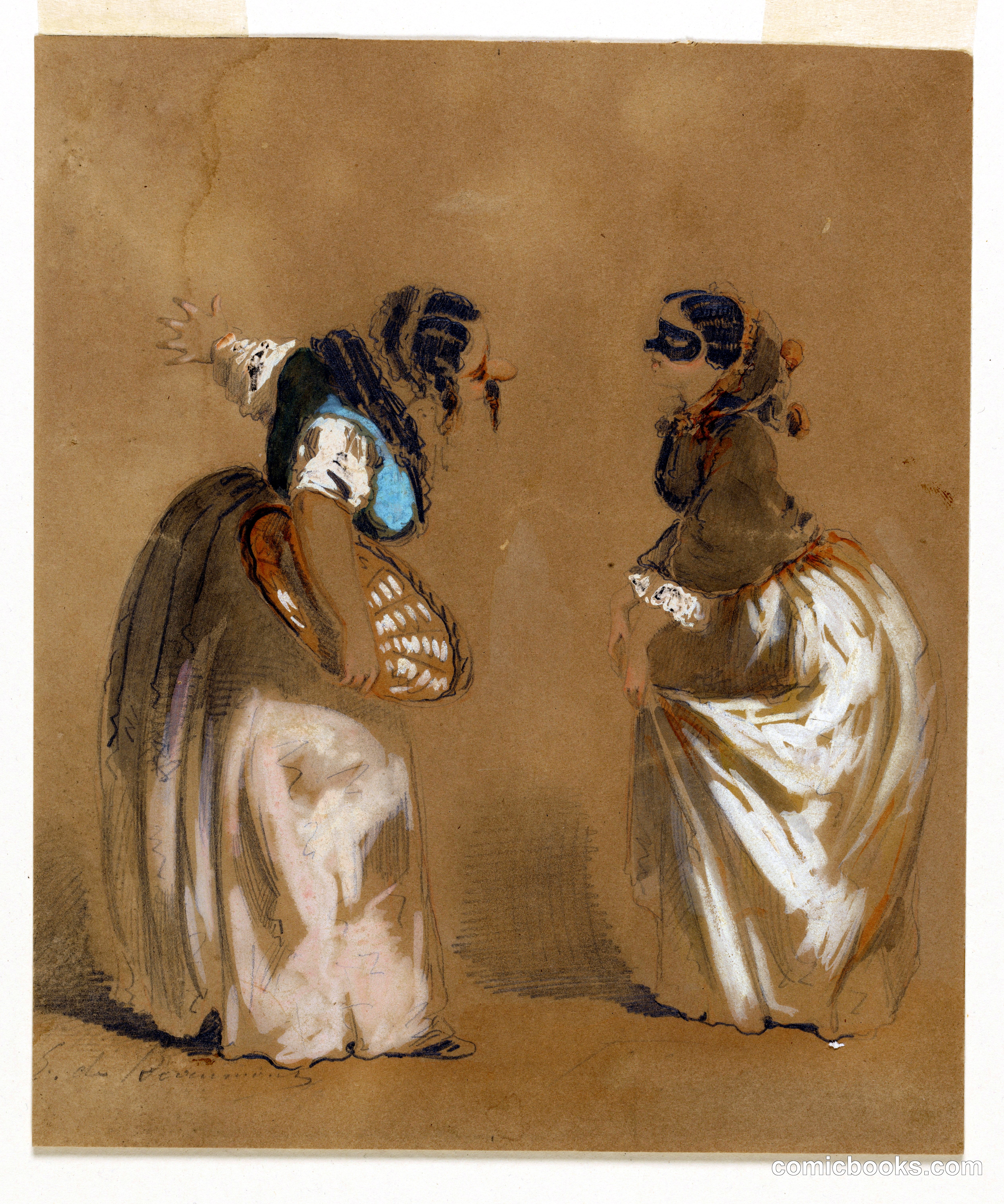 Two Masked Ladies Bowing