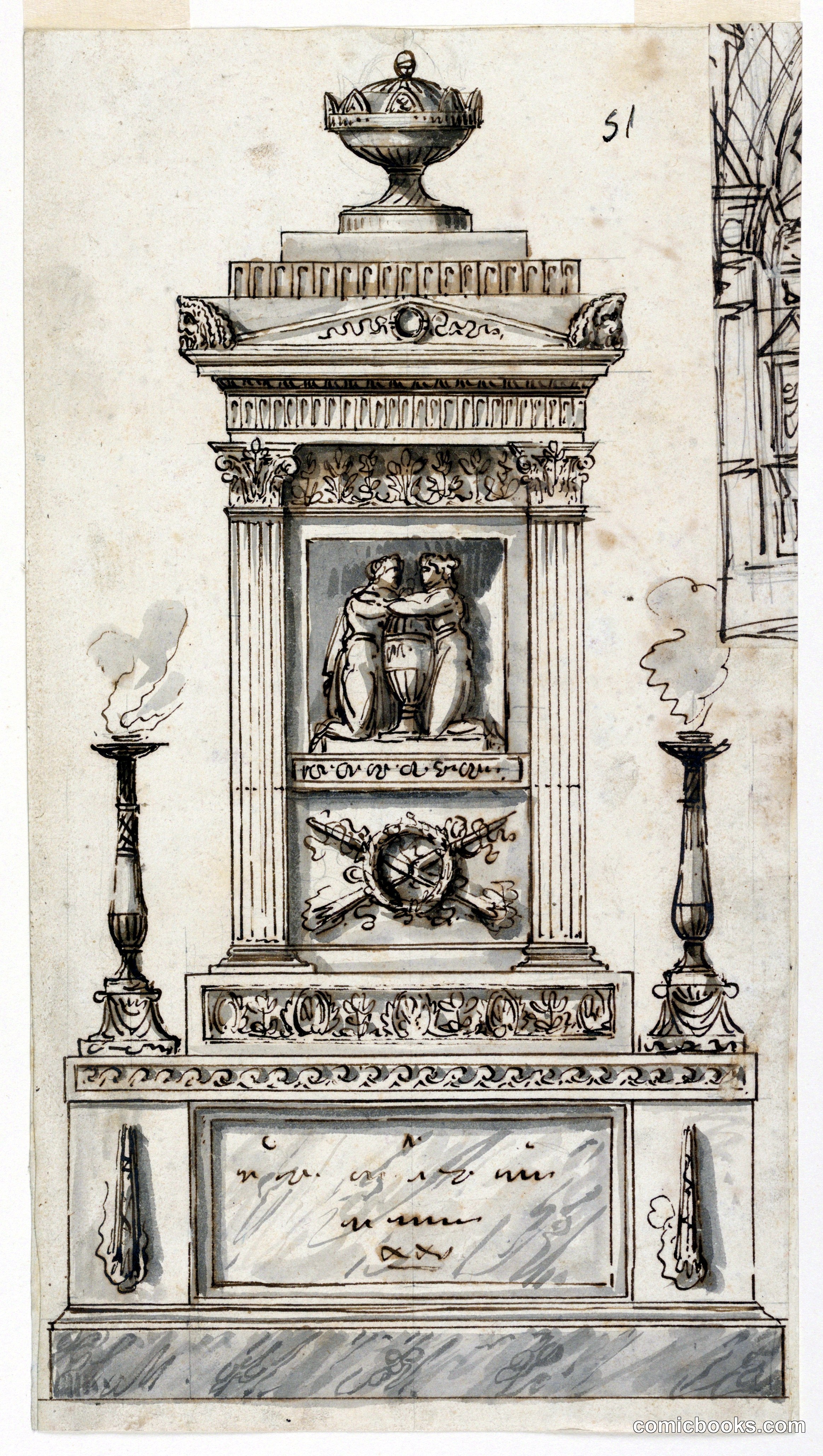 Architectural Monument with Allegorical Relief