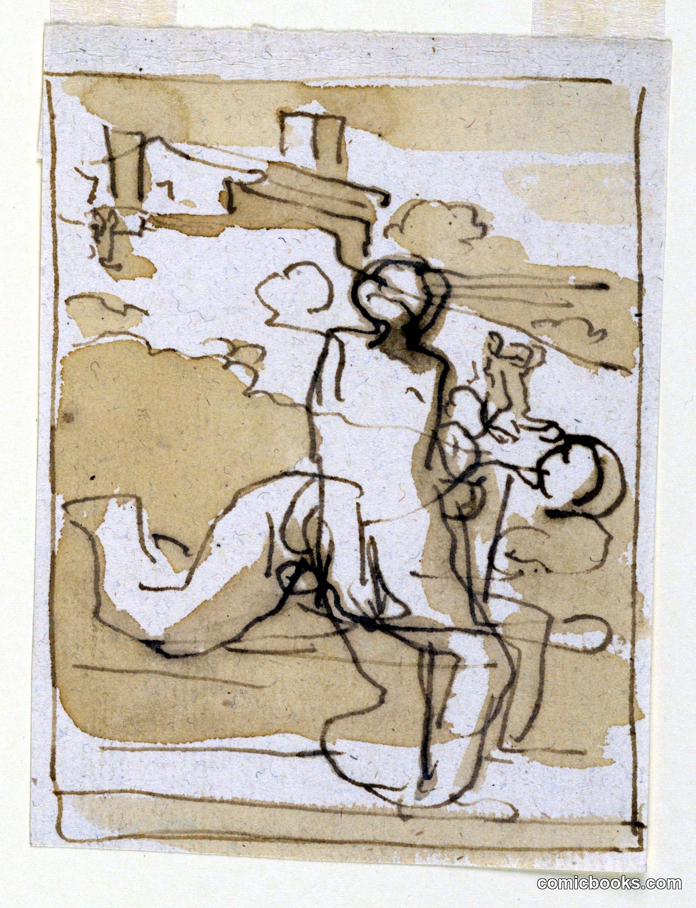 Sketch: Two Figures in Landscape with Architecture