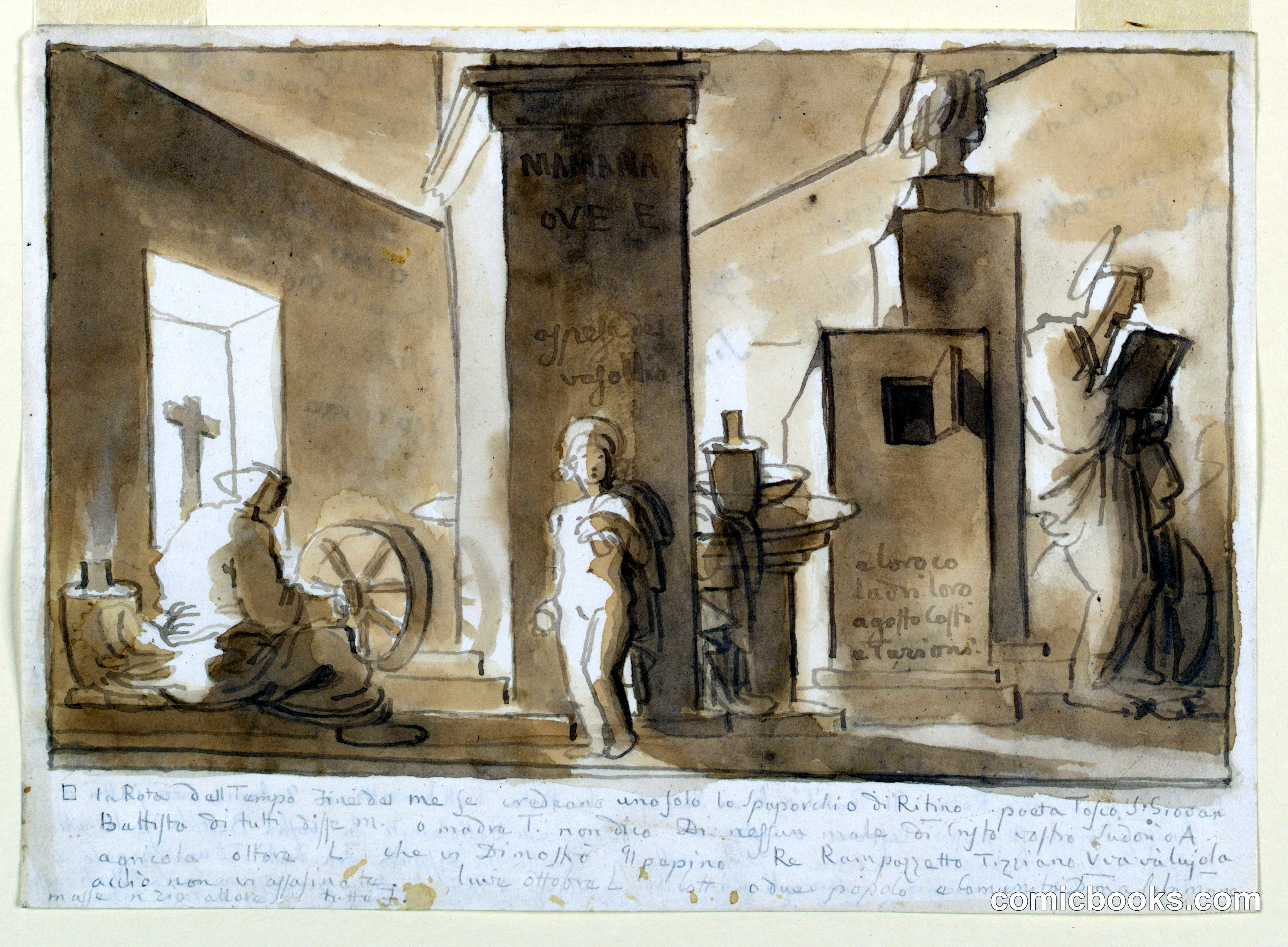 Interior Scene with Figure and Wheel