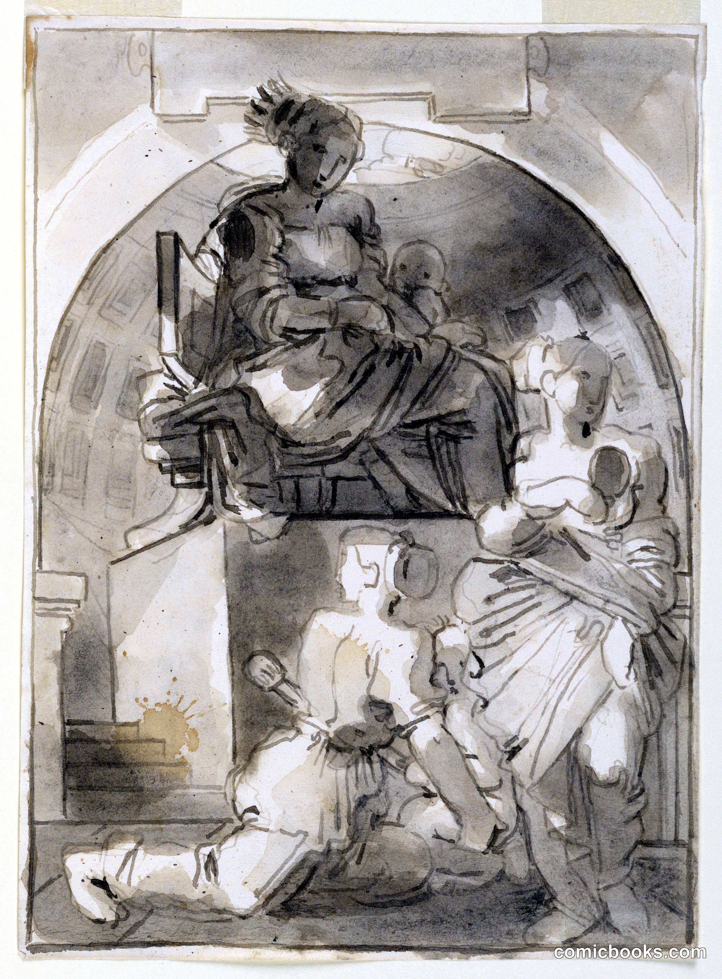 The Virgin and Child with Worshippers in Classical Interior